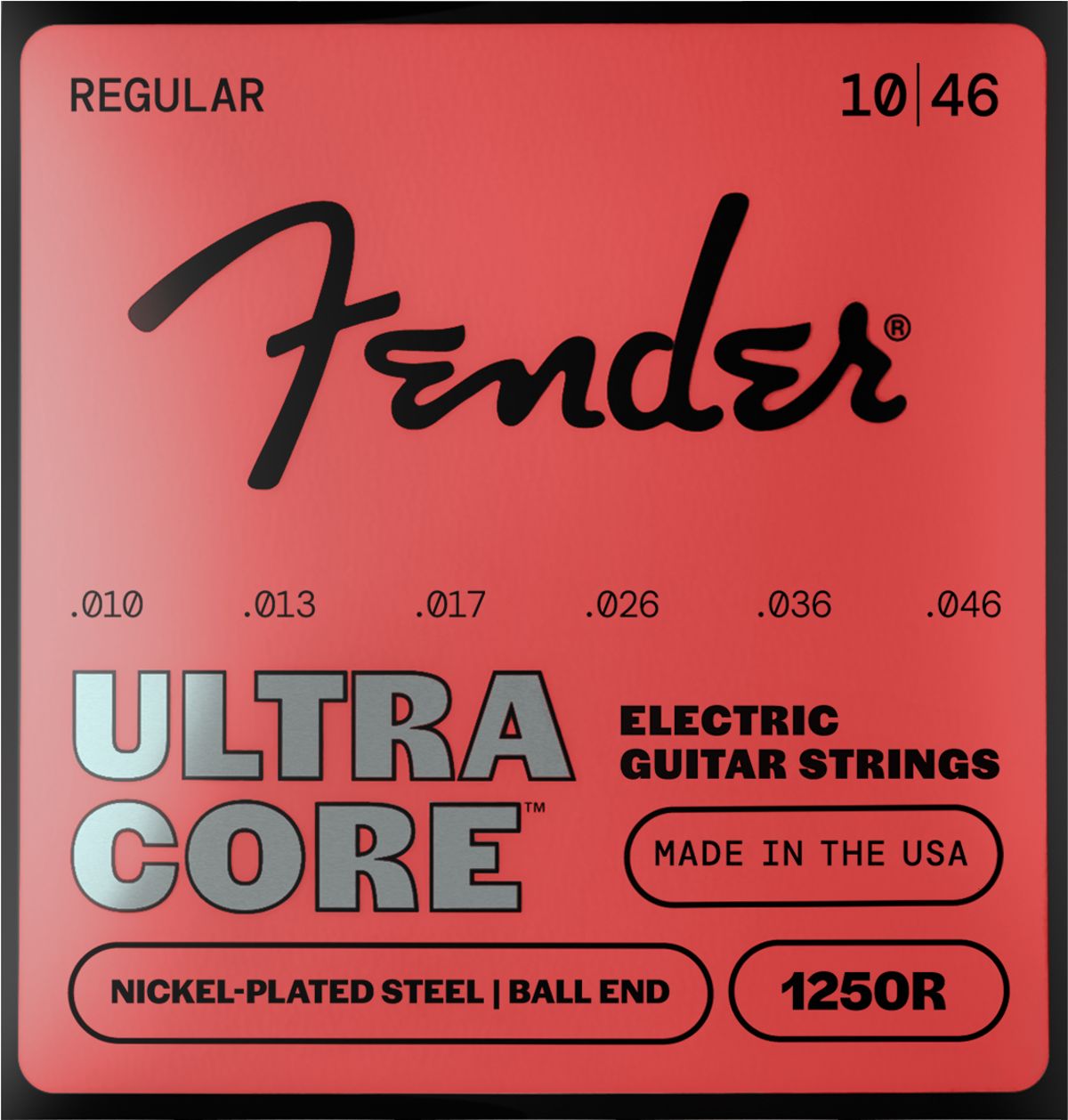 Fender 1250 Ultracore Guitar Strings, Nickel Plated Steel, Ball End, 1250R Gauges .010-.046, (6)