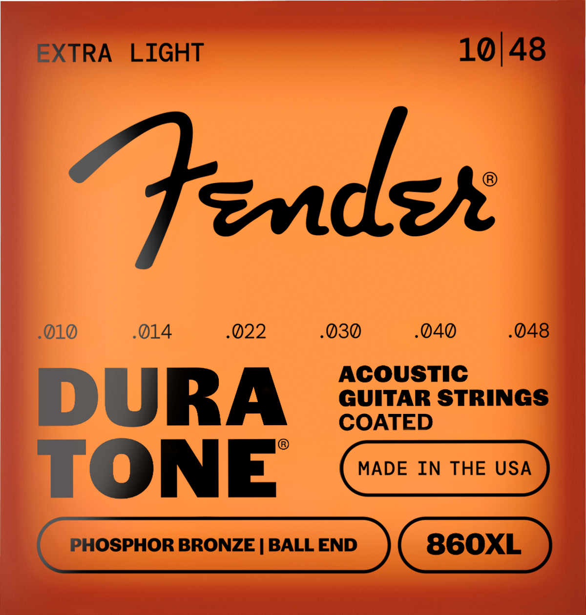 Fender Dura-Tone Coated 860XL Ball End Acoustic Strings, Phosphor Bronze, 10-48