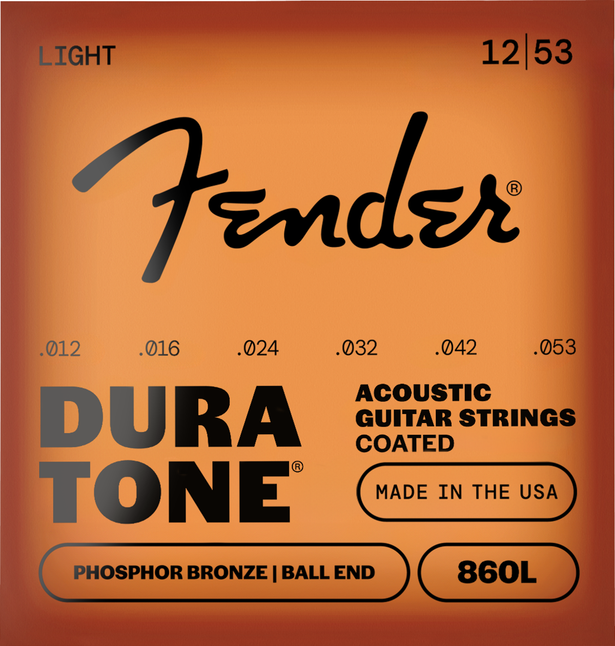Fender Dura-Tone Coated 860L Ball End Acoustic Strings, Phosphor Bronze, 12-53