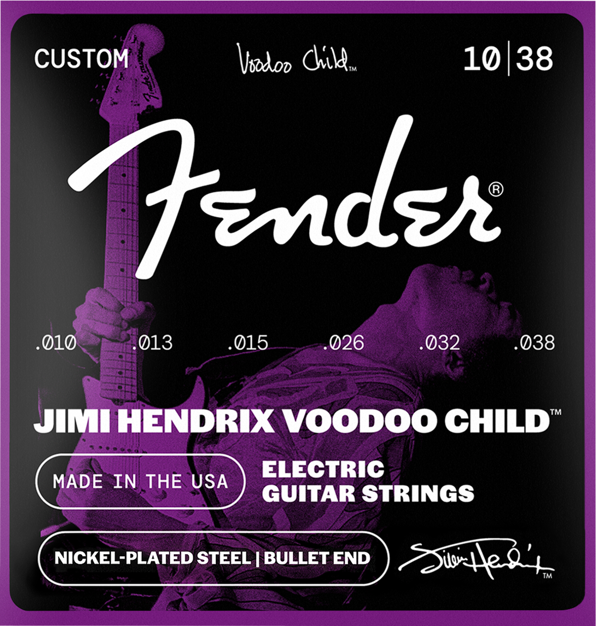Fender Hendrix Voodoo Child Bullet End Guitar Strings (12-Pack), NPS, 10-38