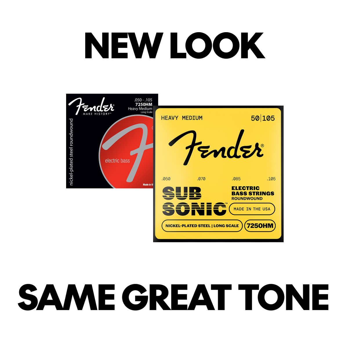 Fender 7250 Bass Strings, Nickel Plated Steel, Long Scale, 7250HM .050-.105 Gauges, Set of 4