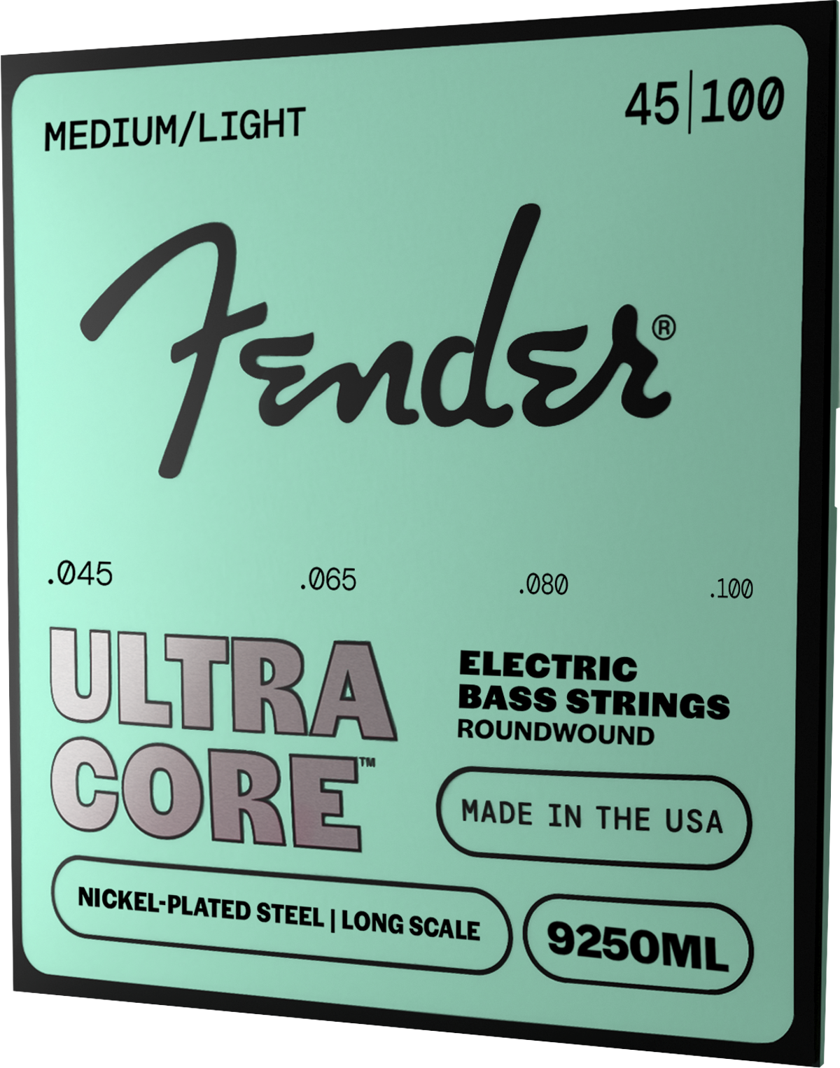 Fender 9250 Ultracore Bass Strings, Nickel Plated Steel, Ball End, 9250ML Gauges .045-.100, (4)