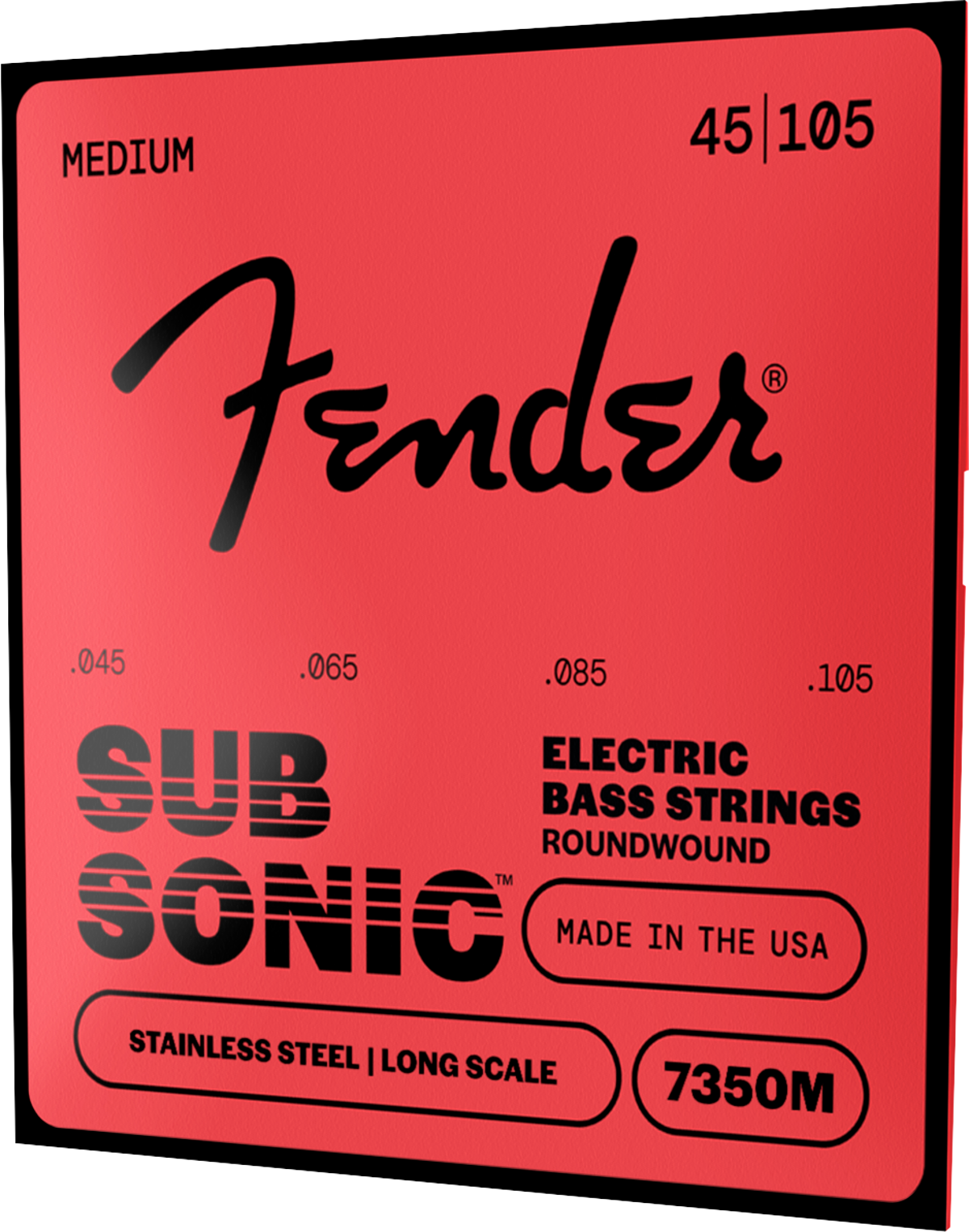 Fender Stainless 7350's Bass Strings, Stainless Steel Roundwound, Long Scale, 7350M .045-.105 Gauges, (4)