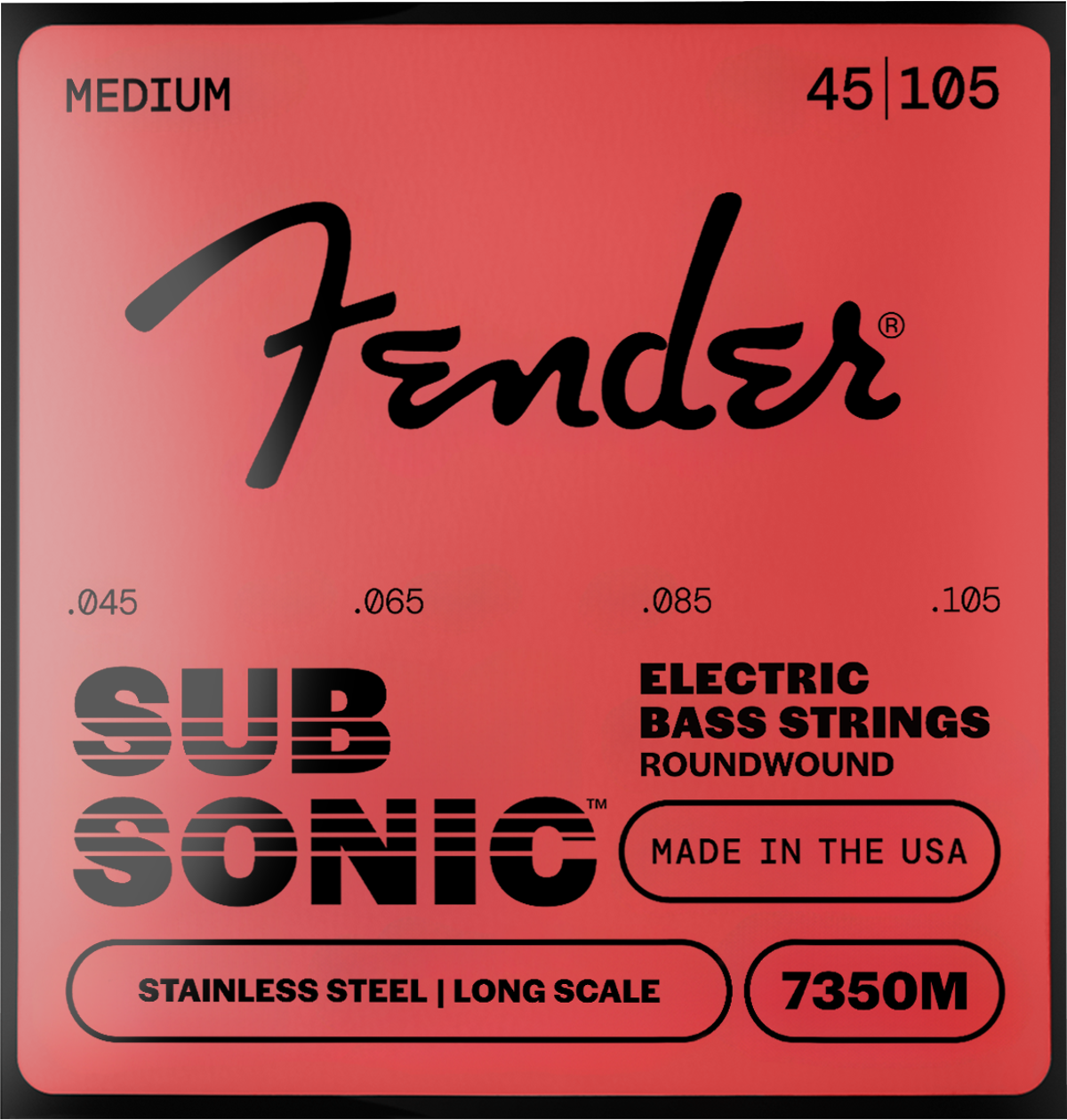 Fender Stainless 7350's Bass Strings, Stainless Steel Roundwound, Long Scale, 7350M .045-.105 Gauges, (4)