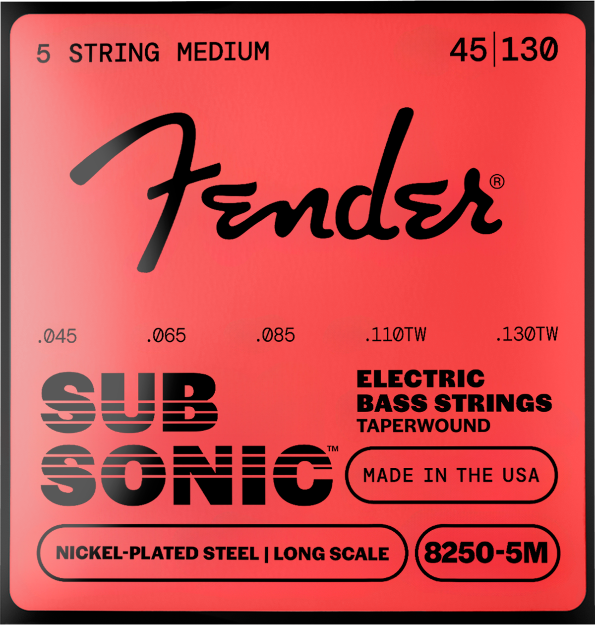 Fender Super 8250's 8250-5M Long Scale Ball End 5-String Bass Strings, NPS, 45-130