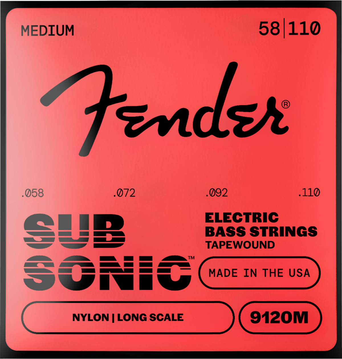 Fender 9120 Bass Strings, Nylon Taperwound, .058-.110 Gauge (4)