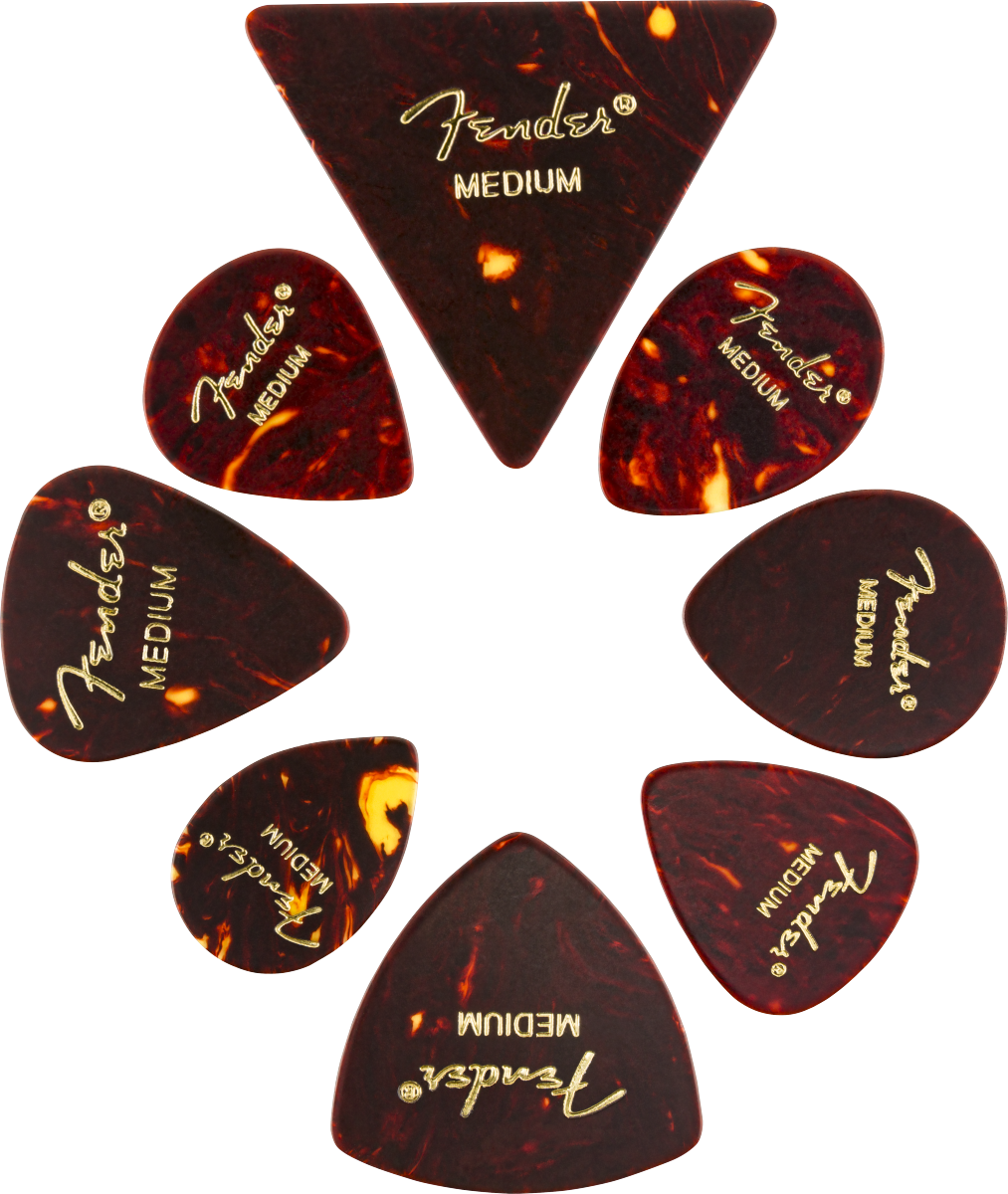 Fender Celluloid Medley Picks (8), All Shapes, Tortoise Shell, Medium