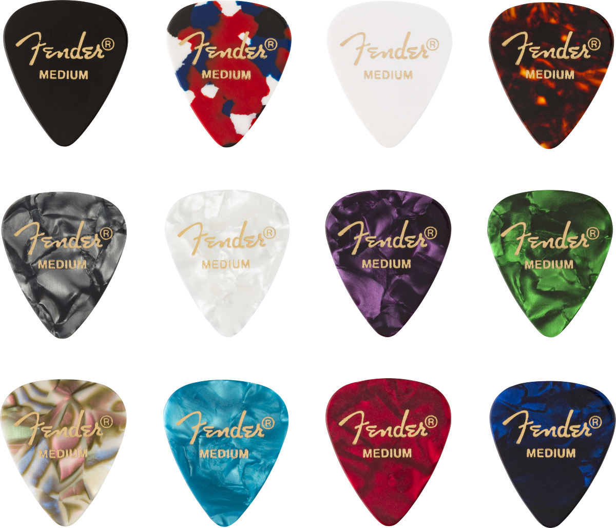 Fender 351 Shape, Celluloid Medley Picks (12)