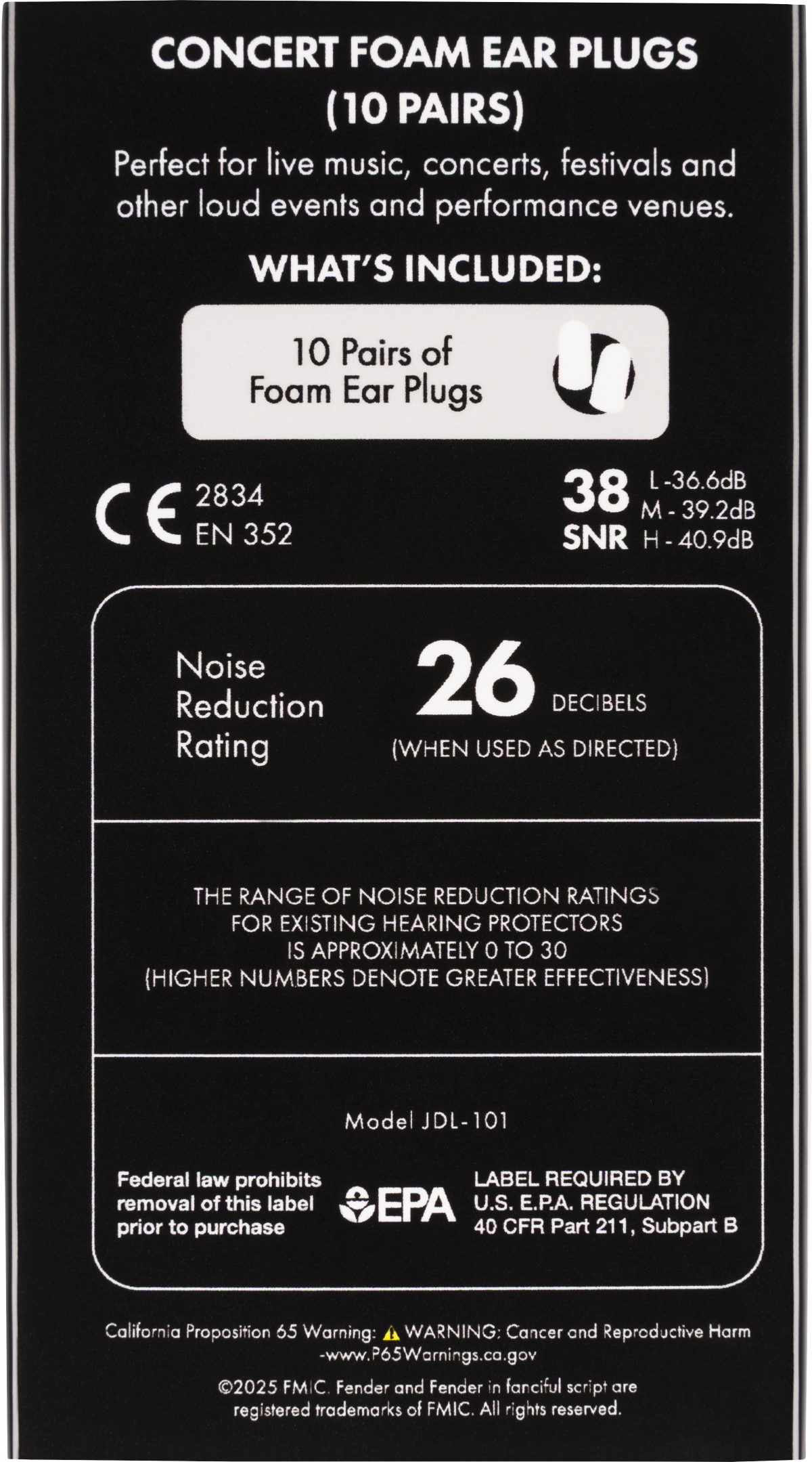 Fender Concert Ear Plugs (10 Pair)