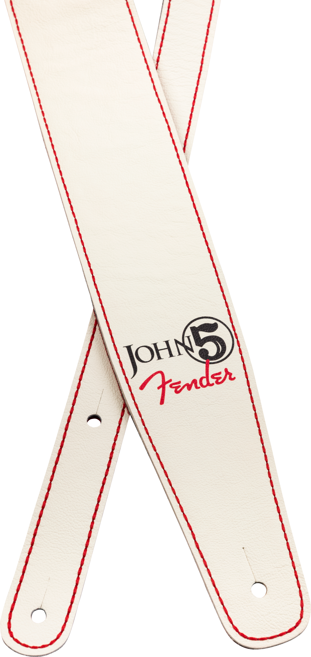 Fender John 5 Leather Strap, White/Red