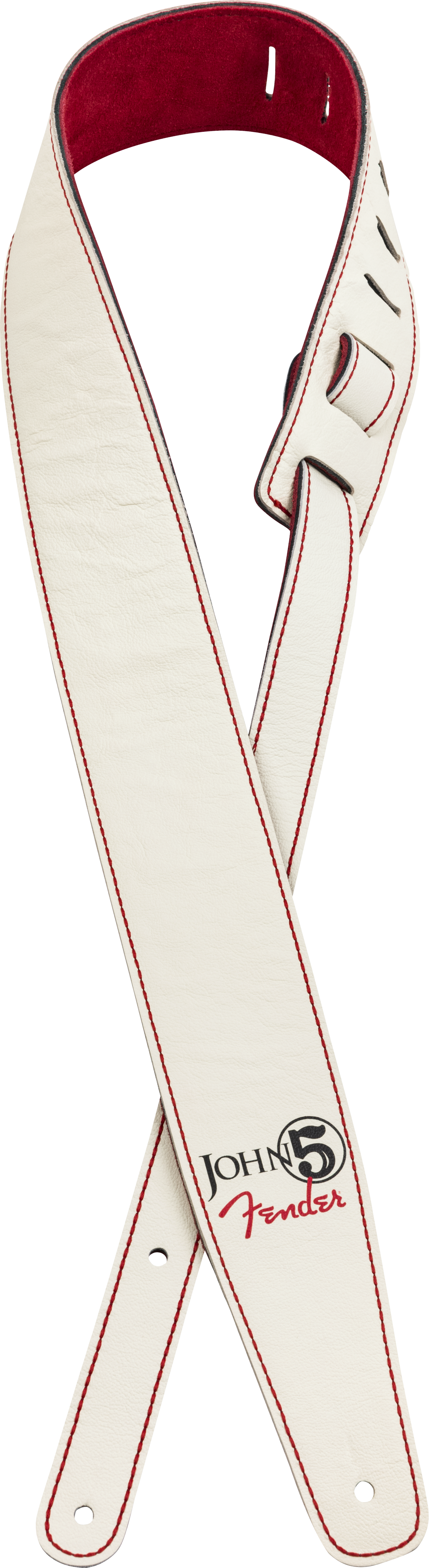 Fender John 5 Leather Strap, White/Red