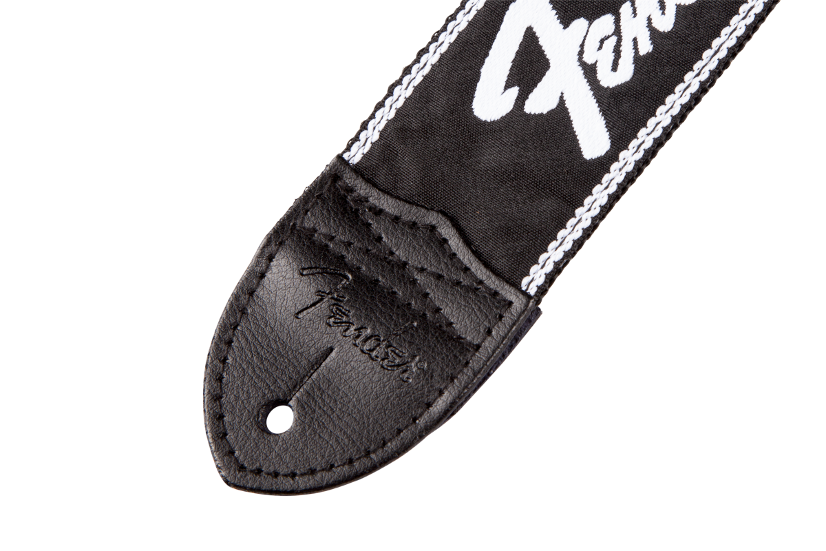 Fender Running Logo Strap, Black/White Logo