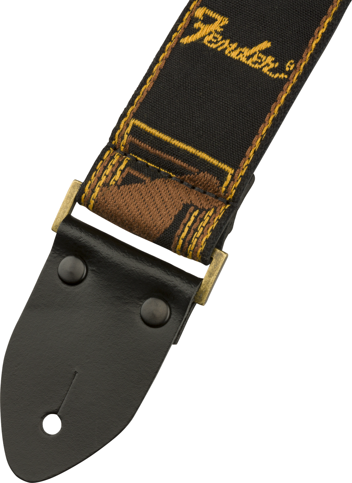 Fender Legacy Vintage Monogram Strap, Black/Yellow/Brown