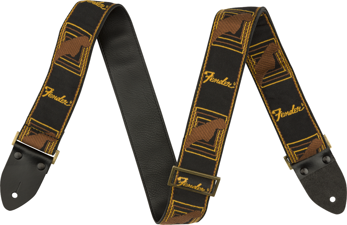 Fender Legacy Vintage Monogram Strap, Black/Yellow/Brown