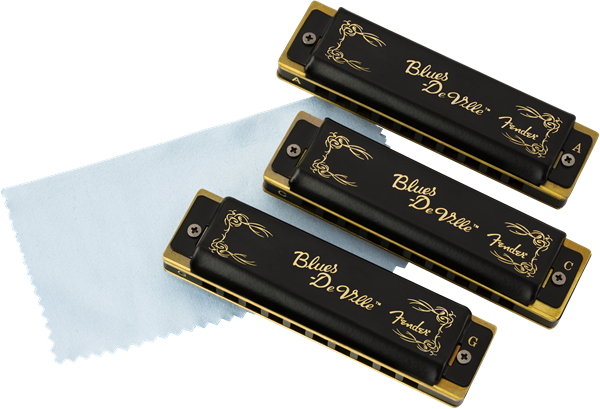 Fender Blues DeVille Harmonica, Pack of 3, W/ Case
