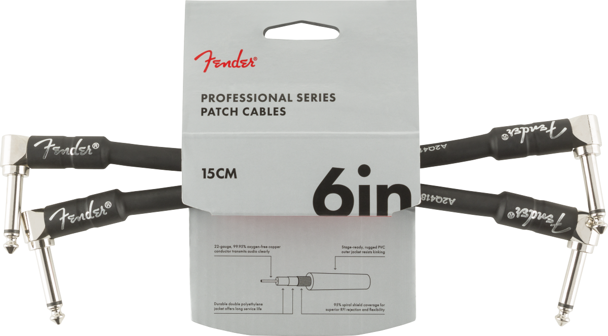Fender Professional Series Instrument Cable 2-Pack, A/A, 6", Black