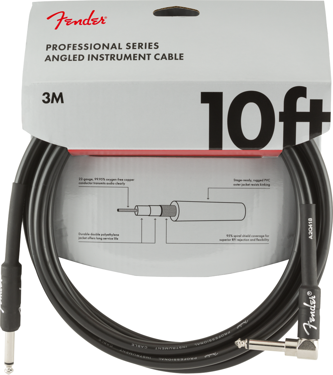 Fender Professional Series Instrument Cable, Straight/Angle, Black