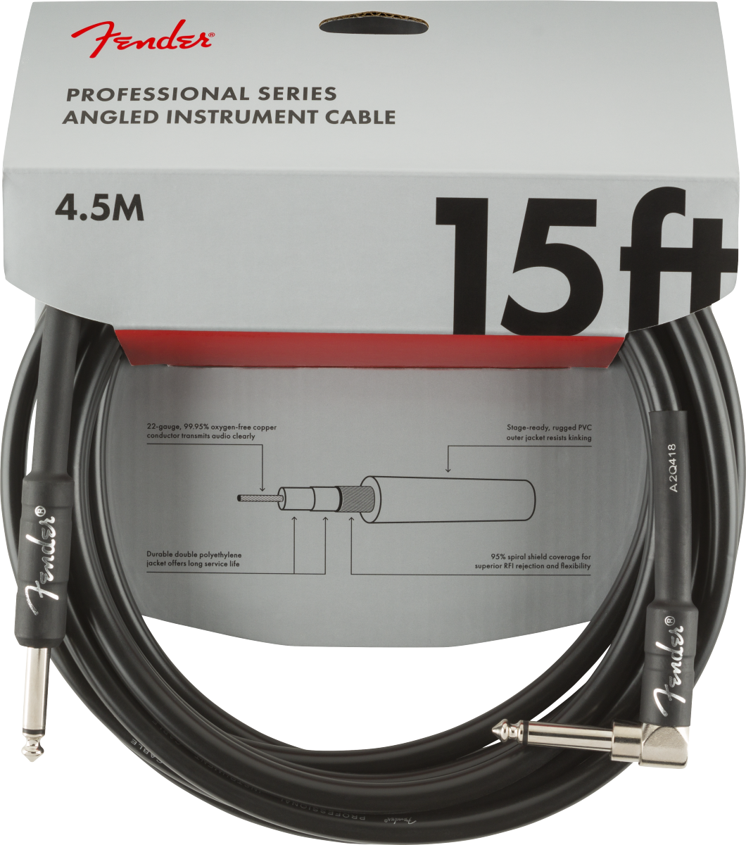 Fender Professional Series Instrument Cable, Straight/Angle, Black