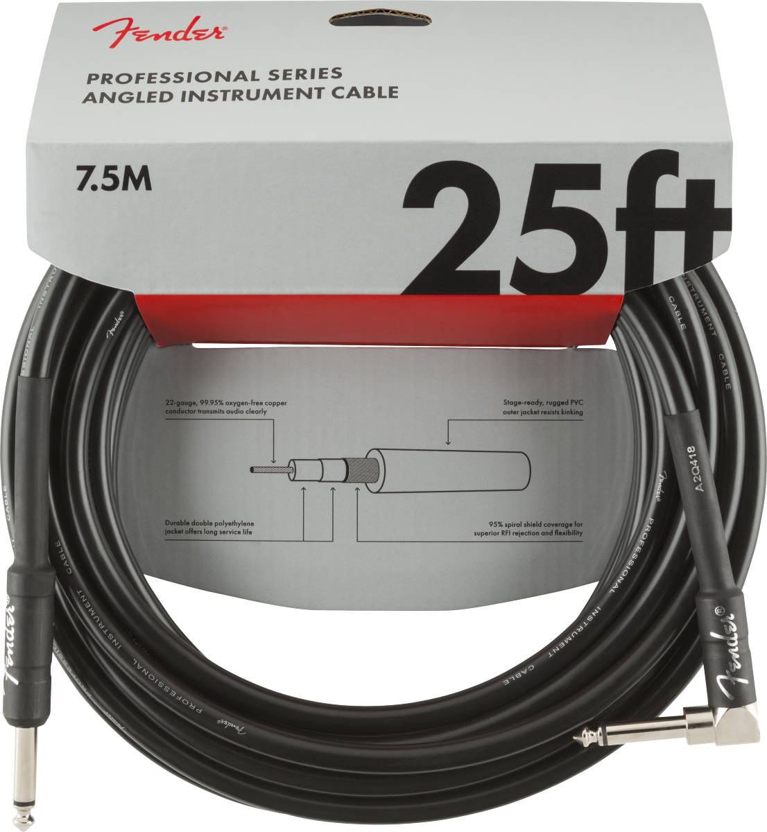 Fender Professional Series Instrument Cable, Straight/Angle, Black