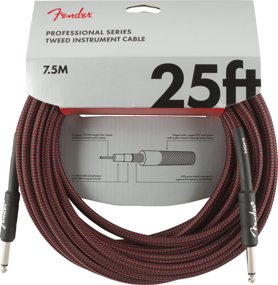 Fender Professional Series Tweed Instrument Cable, Straight/Straight