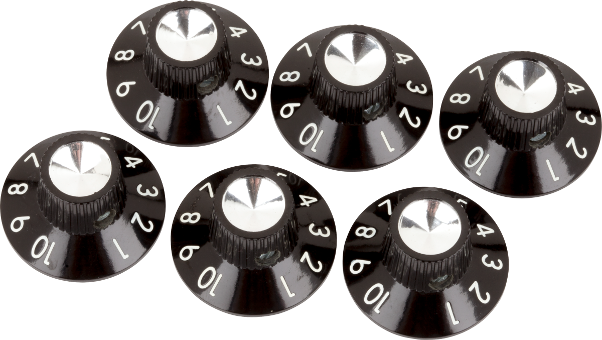 Fender Pure Vintage Black/Silver Skirted Amplifier Knobs (6)