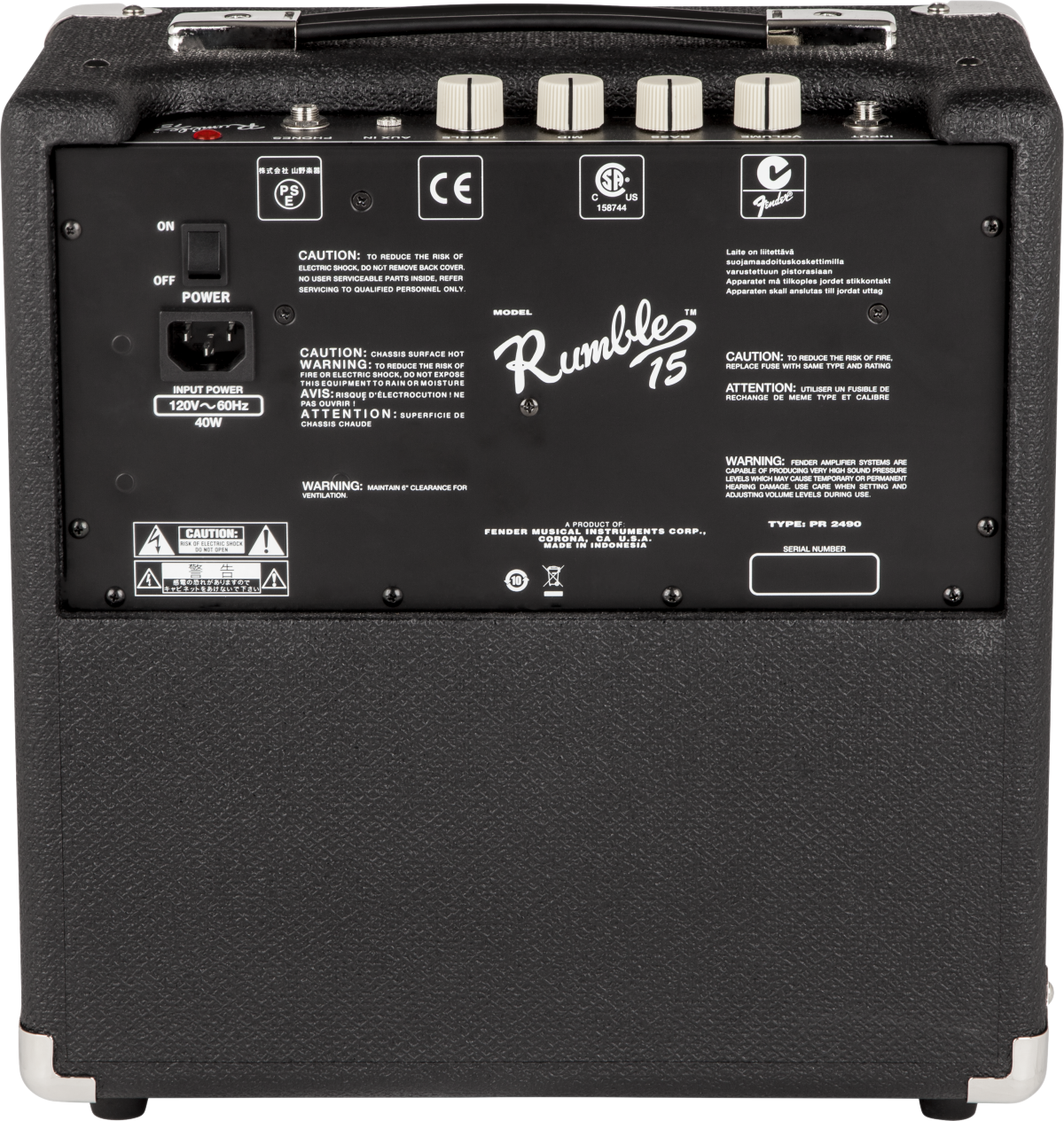 Fender Rumble 15 (V3), Black and Silver, 120V