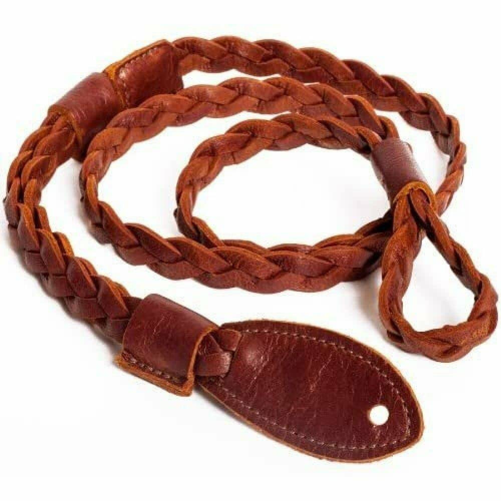 Henry Heller Vintage Americana Flat Braid Leather Mandolin Strap, Brown