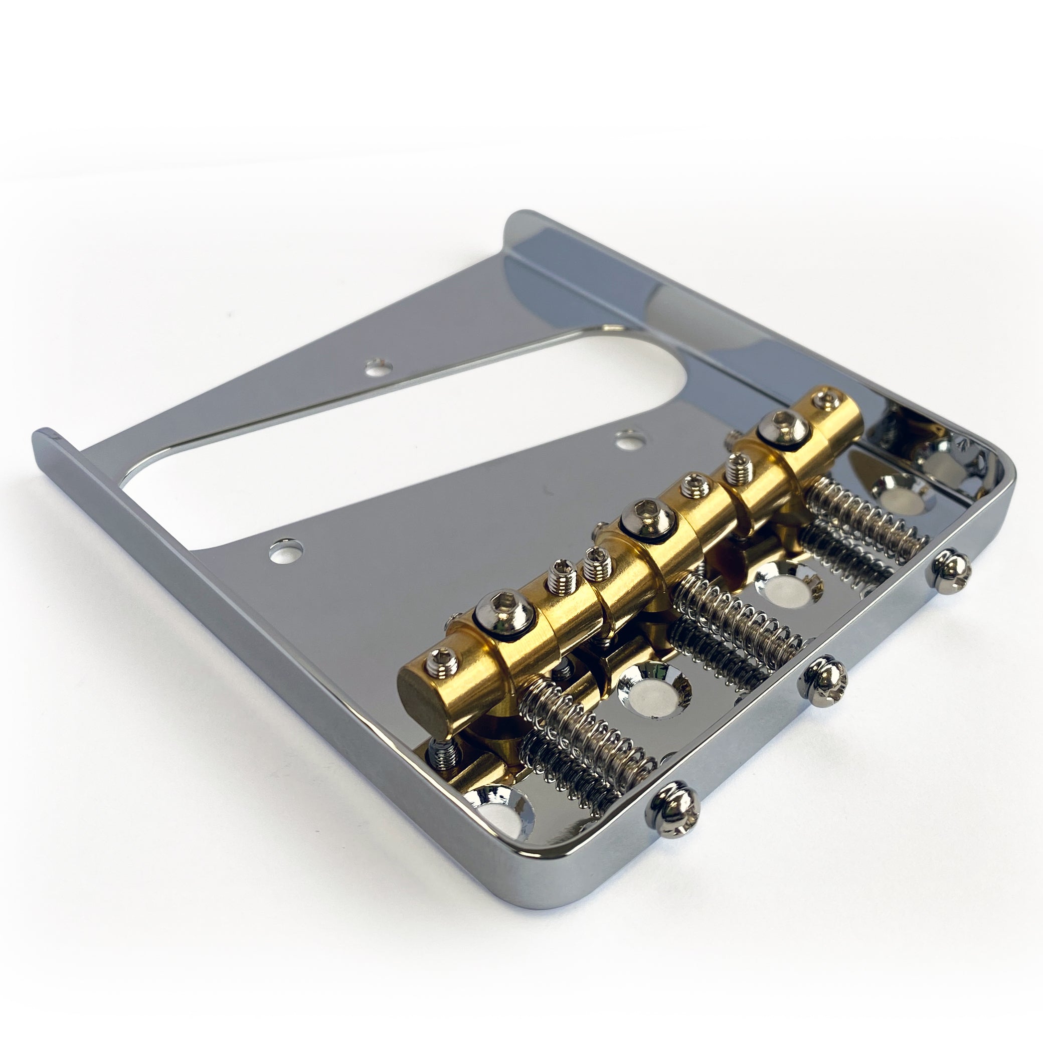 AxLabs Tele-Style Bridge, Steel Plate, Brass Swivel Saddles, Chrome