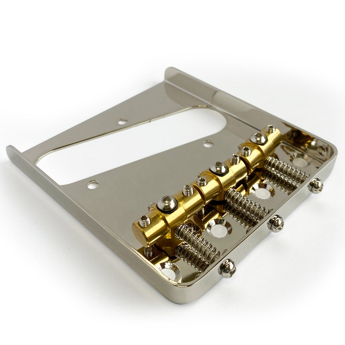 AxLabs Tele-Style Bridge, Steel Plate, Brass Swivel Saddles, Nickel