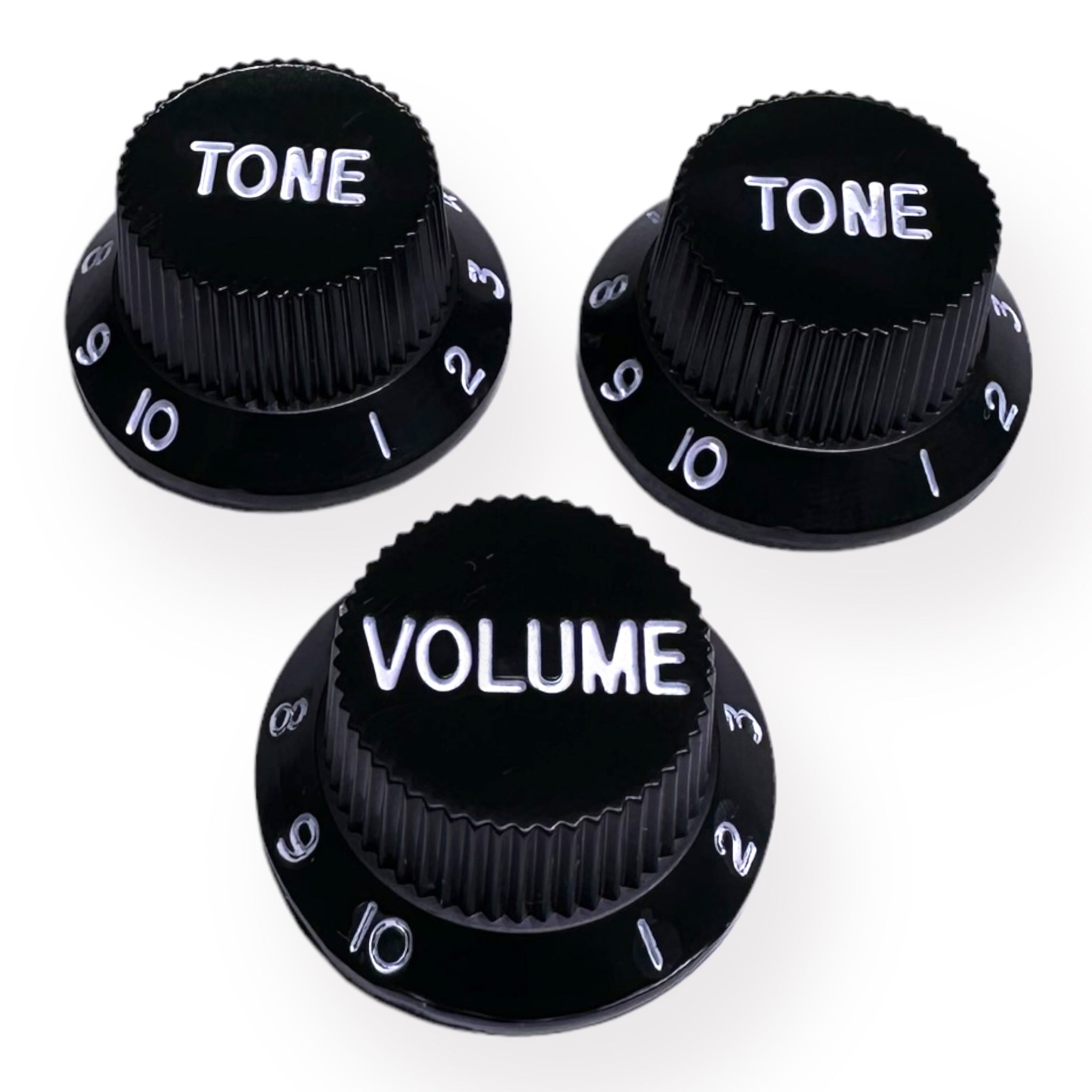 AxLabs Strat-Style Knob Kit (2T/1V), Black w/ White Font
