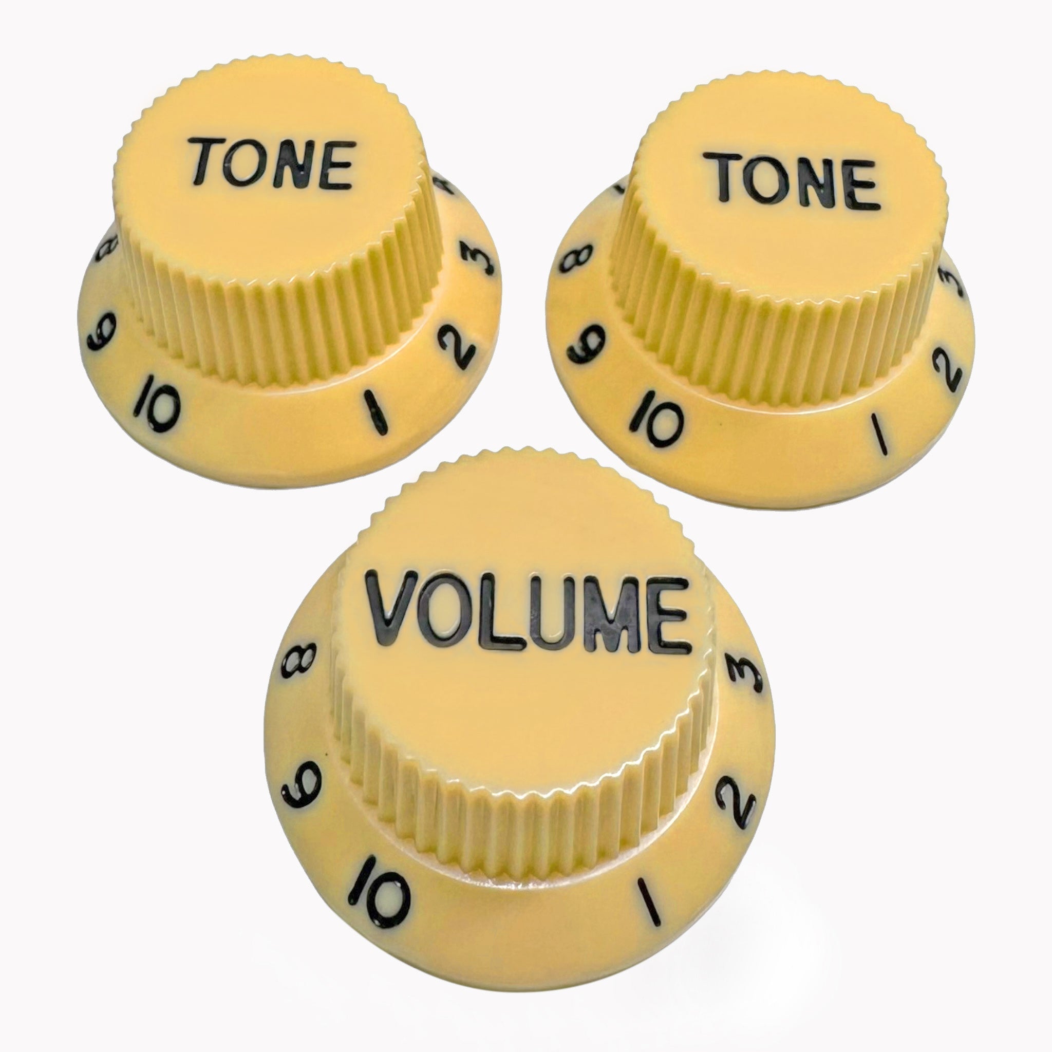 AxLabs Strat-Style Knob Kit (2T/1V), Cream w/ Black Font