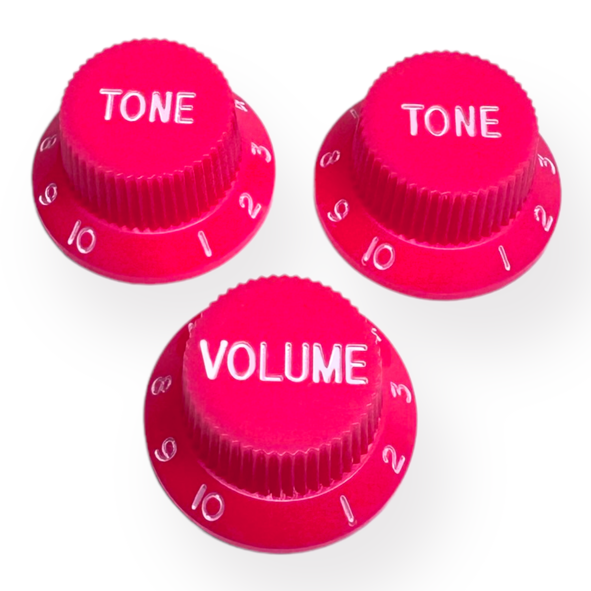 AxLabs Strat-Style Knob Kit (2T/1V), Pink w/ White Font