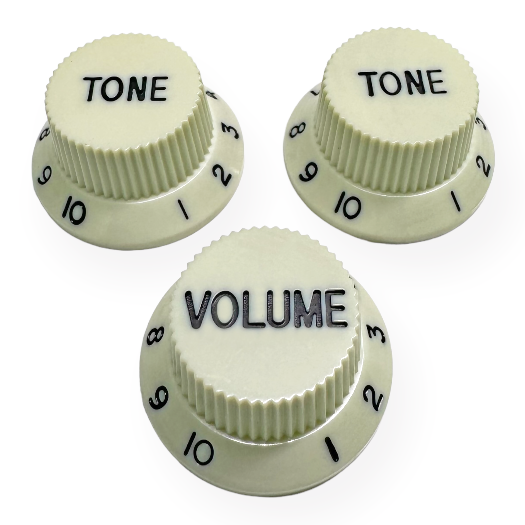 AxLabs Strat-Style Knob Kit (2T/1V), Vintage White w/ Black Font