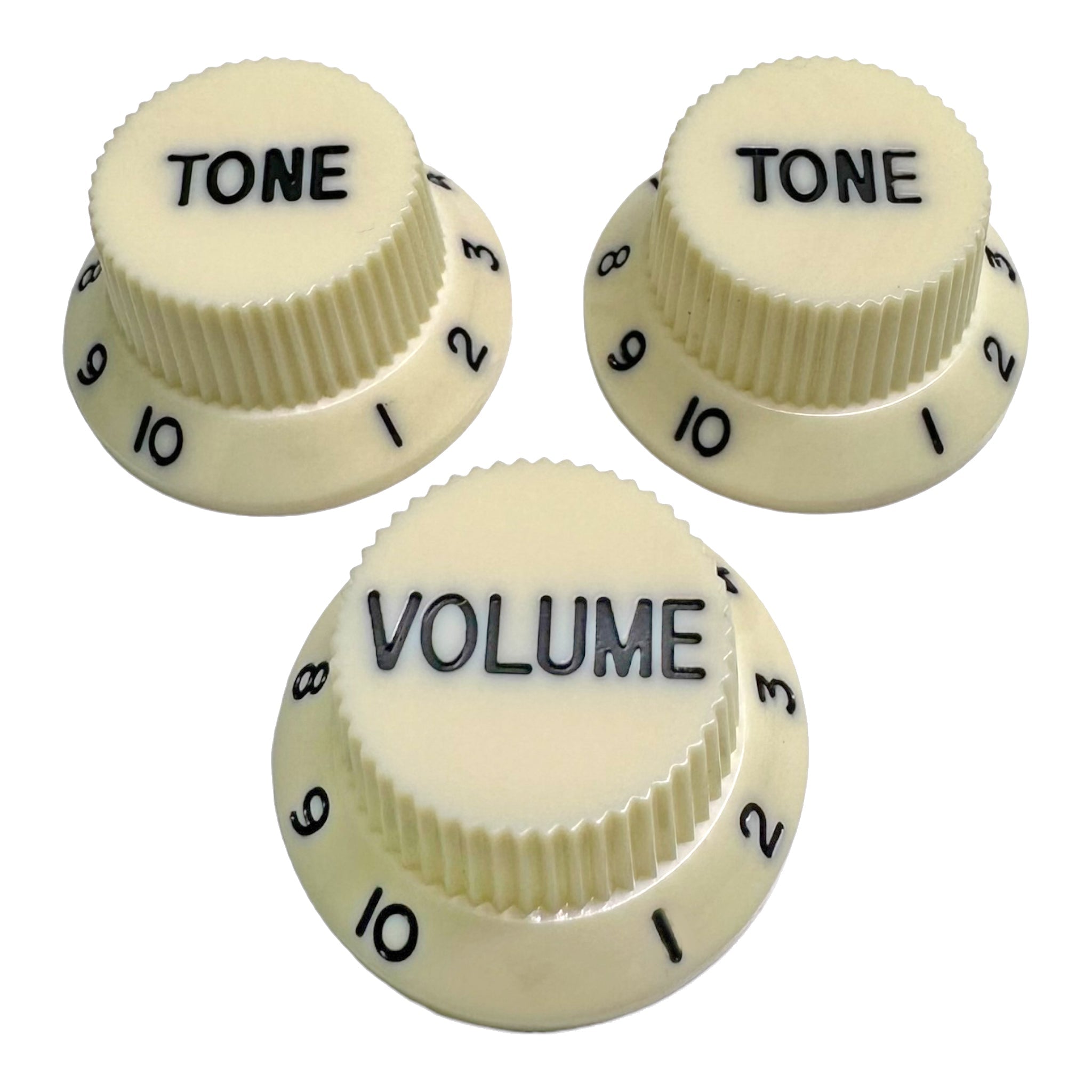 AxLabs Strat-Style Knob Kit (2T/1V), Parchment w/ Black Font