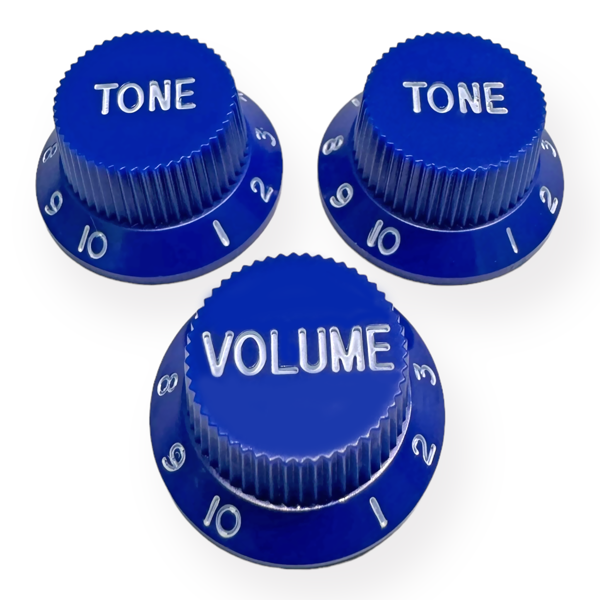 AxLabs Strat-Style Knob Kit (2T/1V), Blue w/ White Font