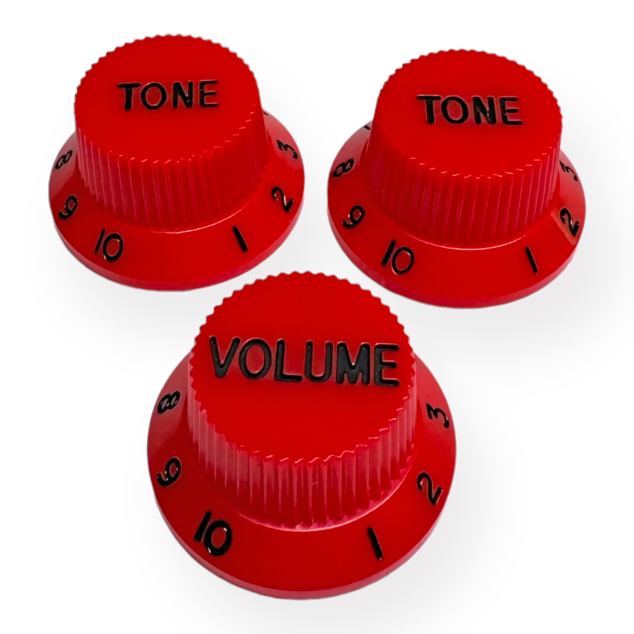 AxLabs Strat-Style Knob Kit (2T/1V), Red w/ Black Font