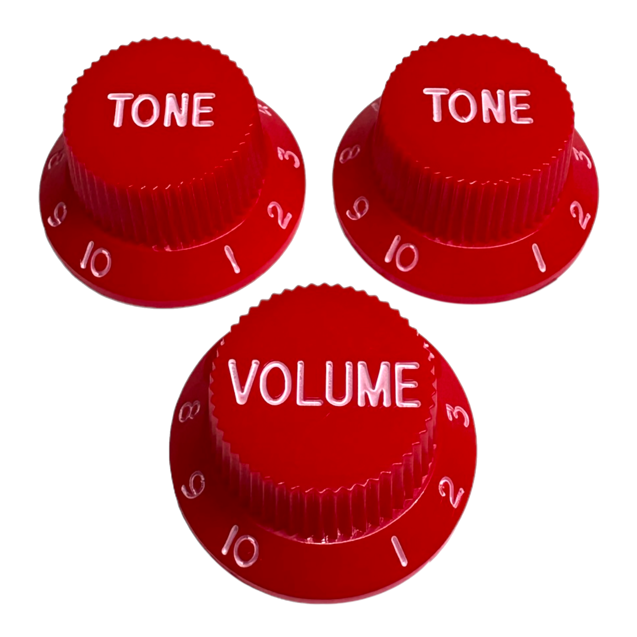 AxLabs Strat-Style Knob Kit (2T/1V), Red w/ White Font