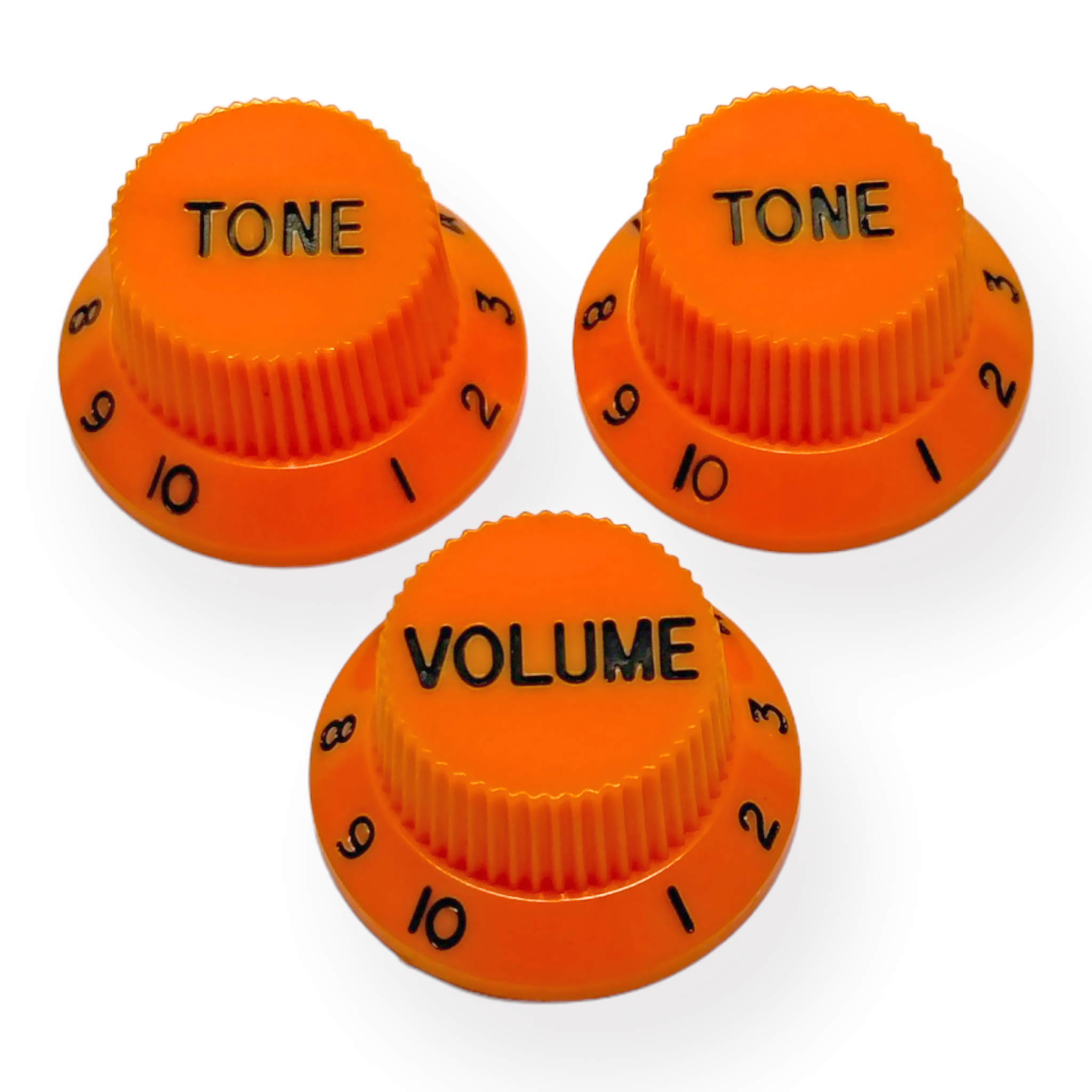 AxLabs Strat-Style Knob Kit (2T/1V), Orange w/ Black Font