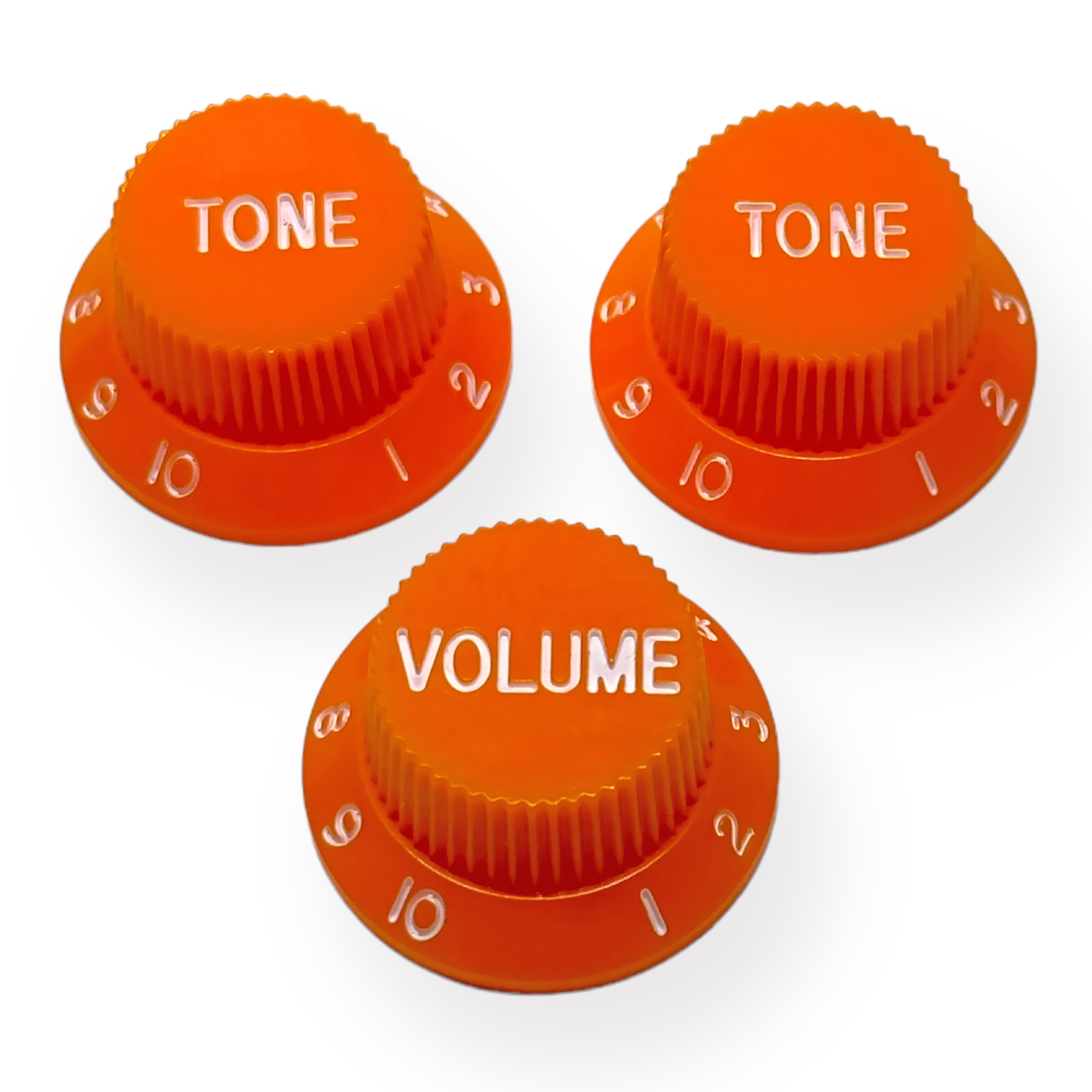 AxLabs Strat-Style Knob Kit (2T/1V), Orange w/ White Font