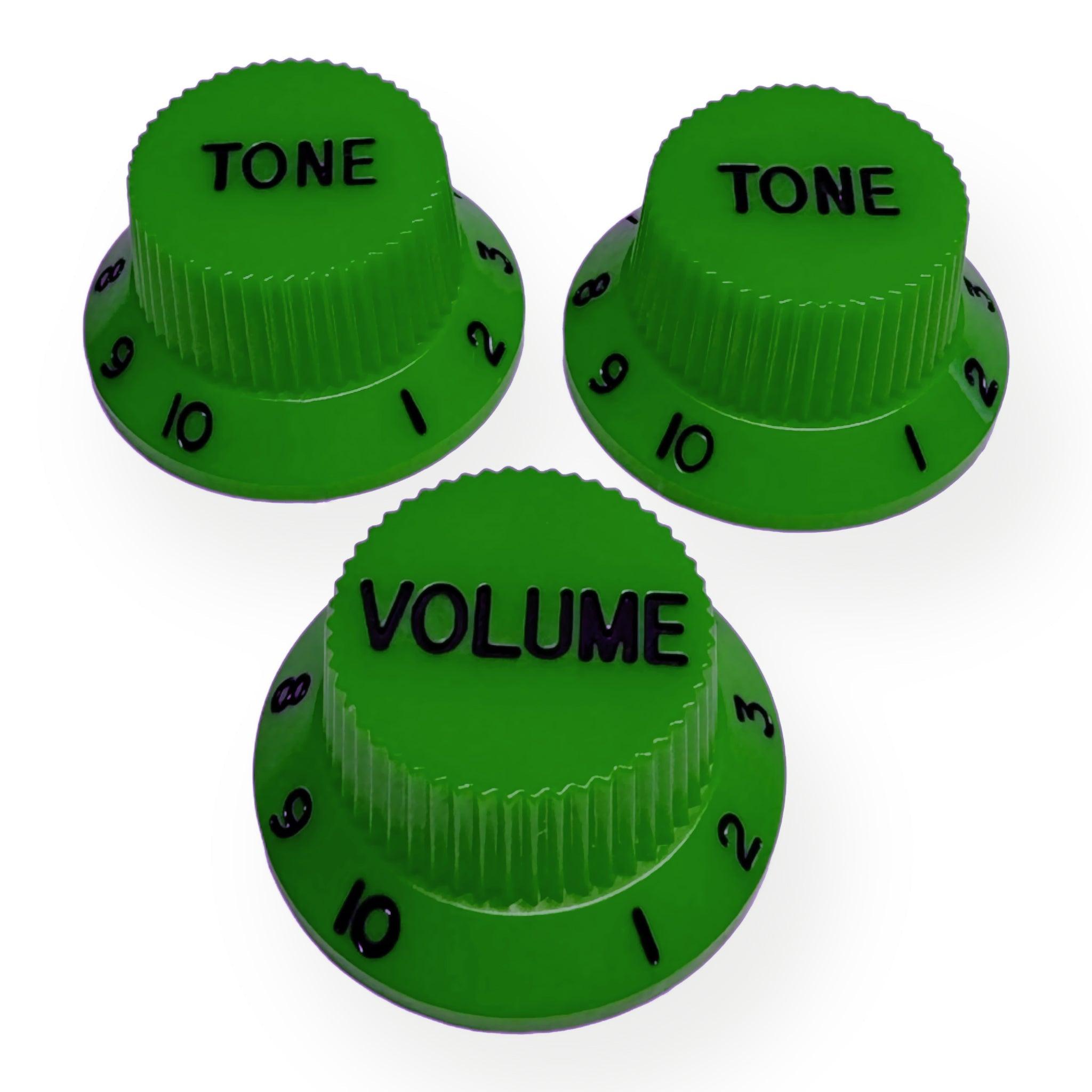AxLabs Strat-Style Knob Kit (2T/1V), Green w/ Black Font