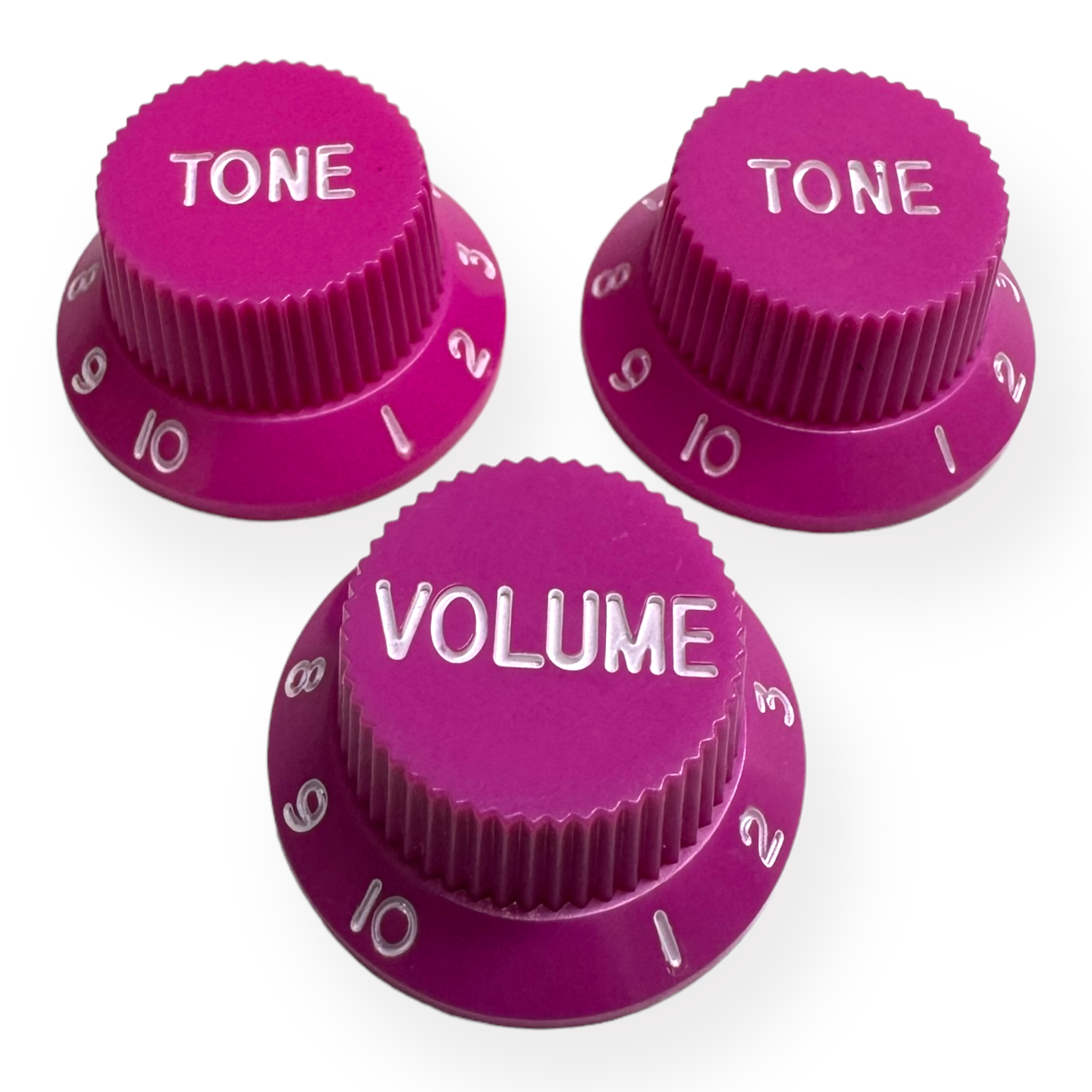AxLabs Strat-Style Knob Kit (2T/1V), Purple w/ White Font