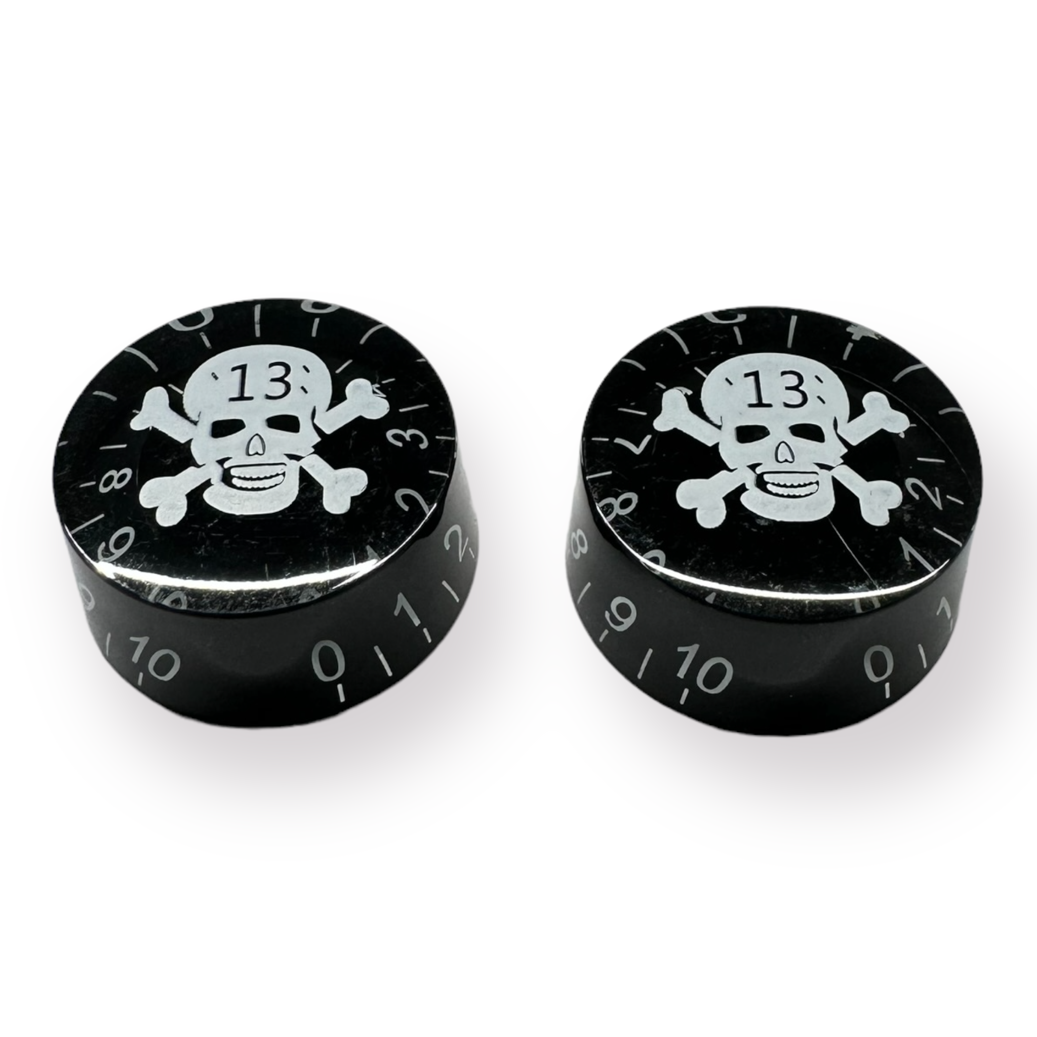 AxLabs Speed Knobs (2), Black, White Skull, White Font