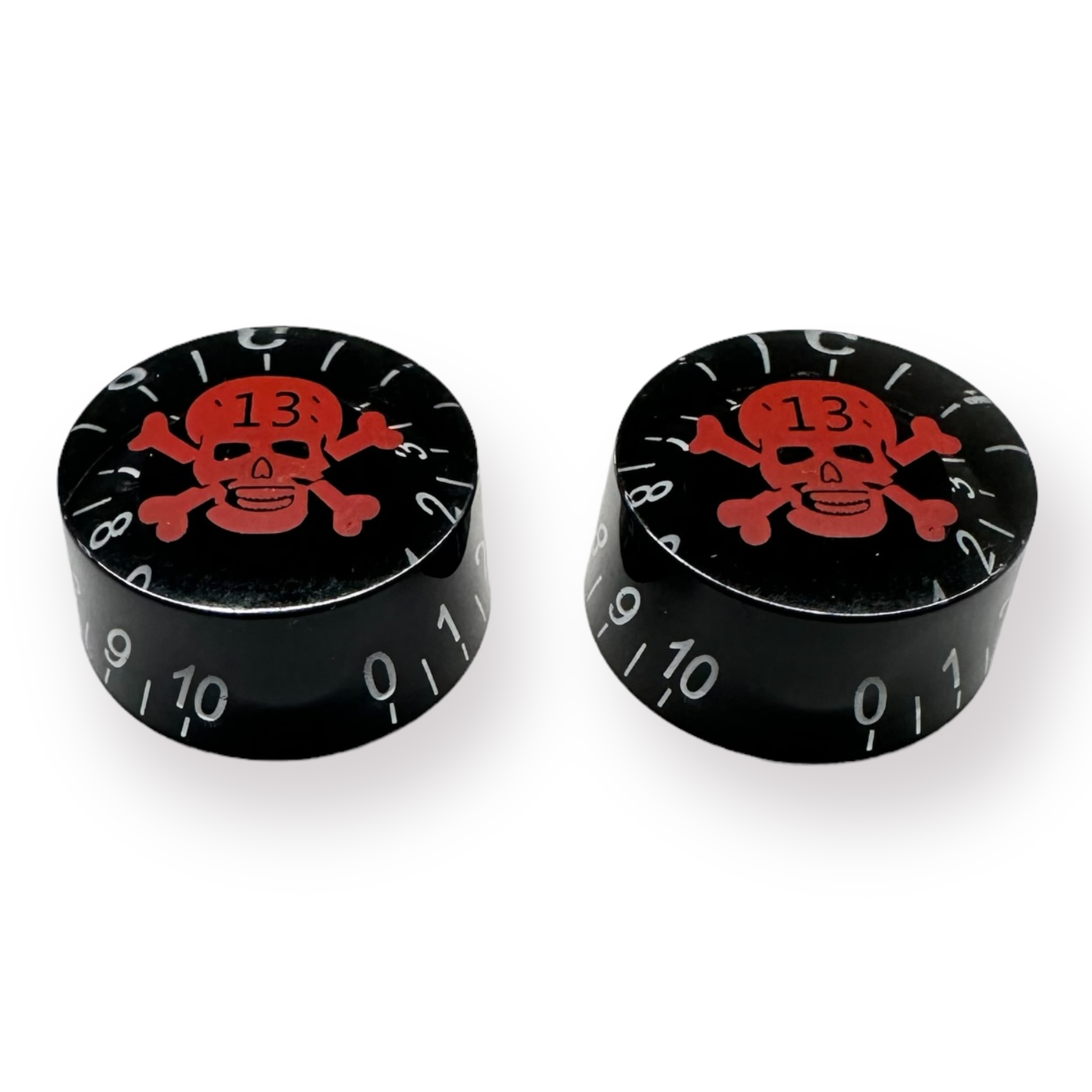 AxLabs Speed Knobs (2), Black, Red Skull, White Font
