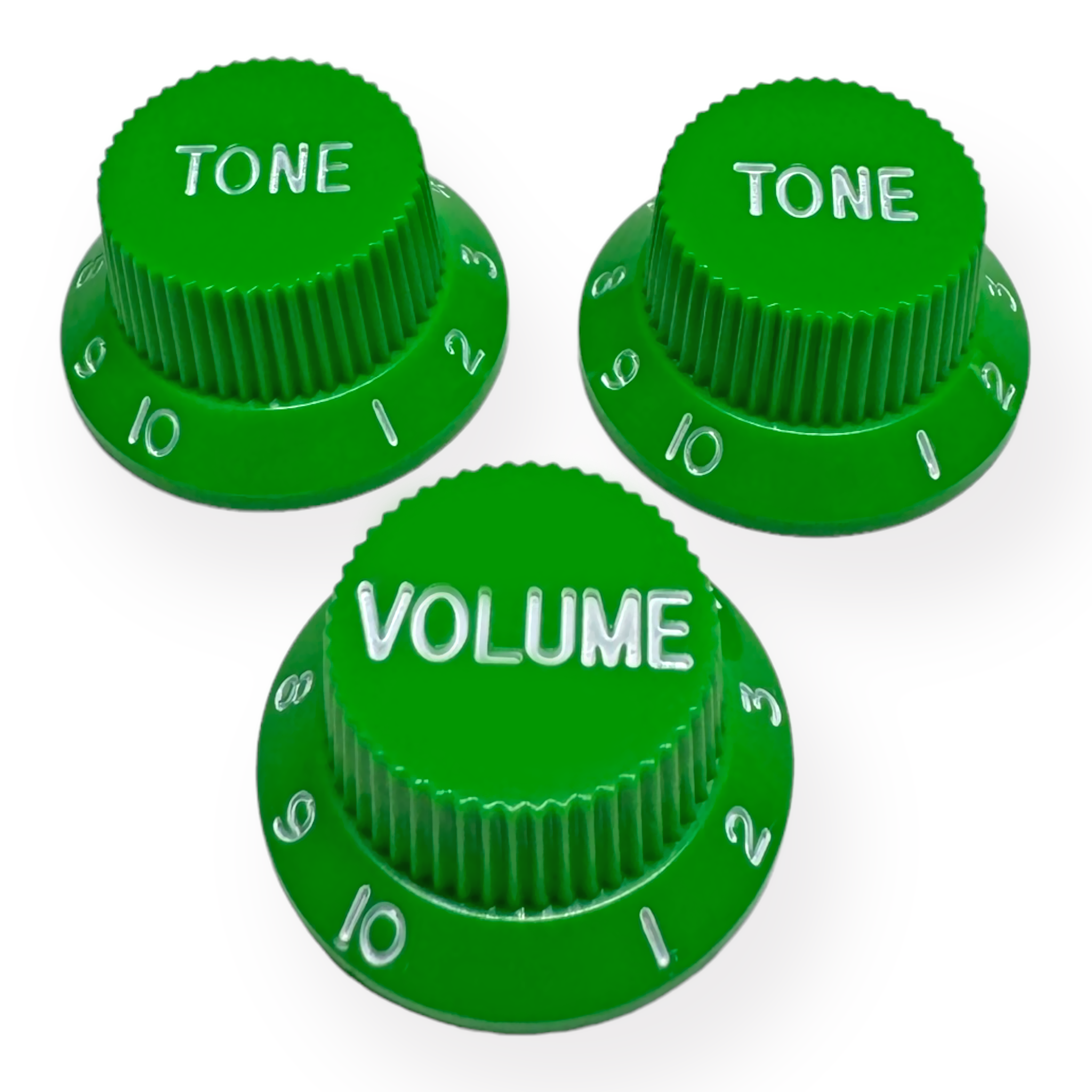 AxLabs Strat-Style Knob Kit (2T/1V), Green w/ White Font
