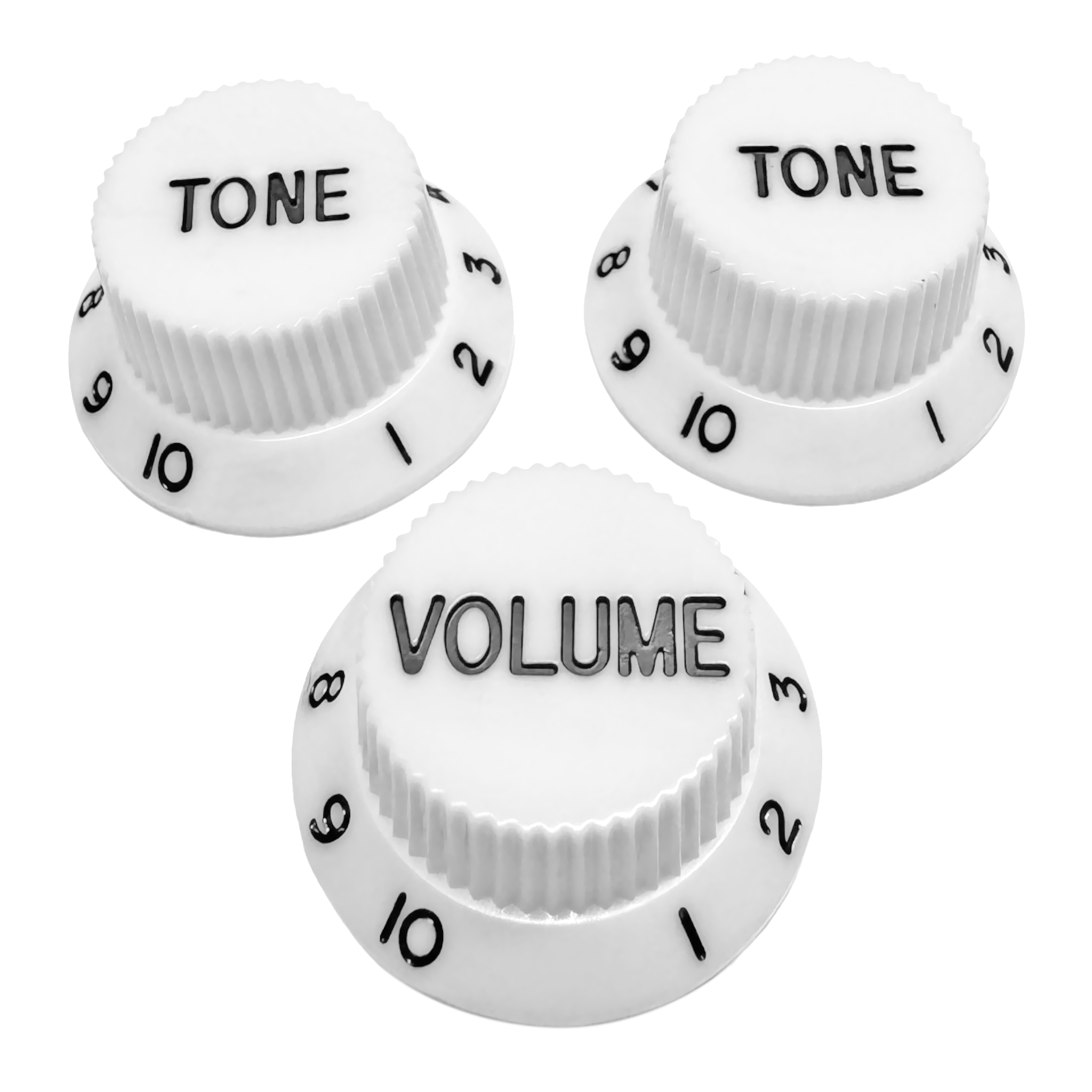 AxLabs Strat-Style Knob Kit (2T/1V), White w/ Black Font