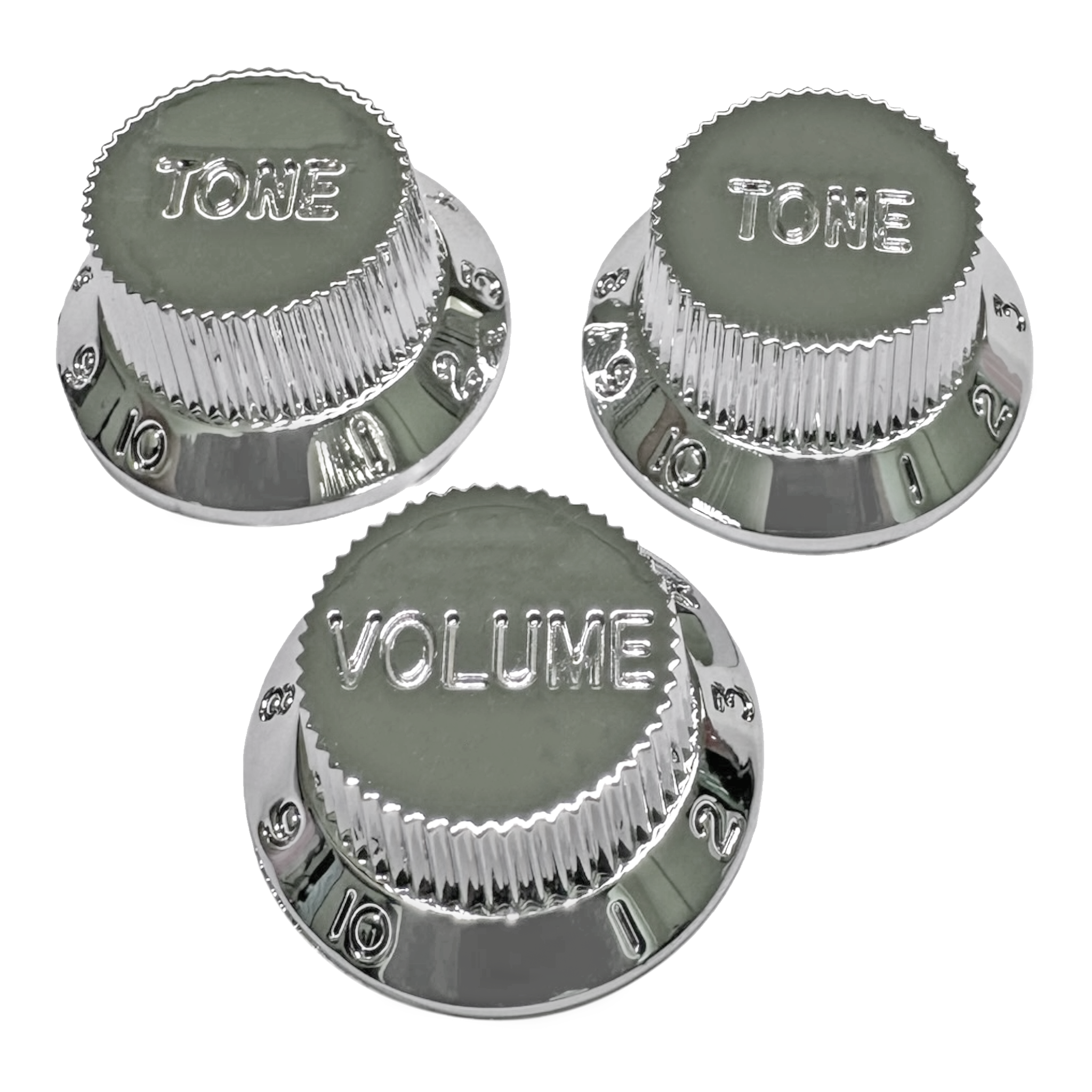 AxLabs Strat-Style Knob Kit (2T/1V), Chrome