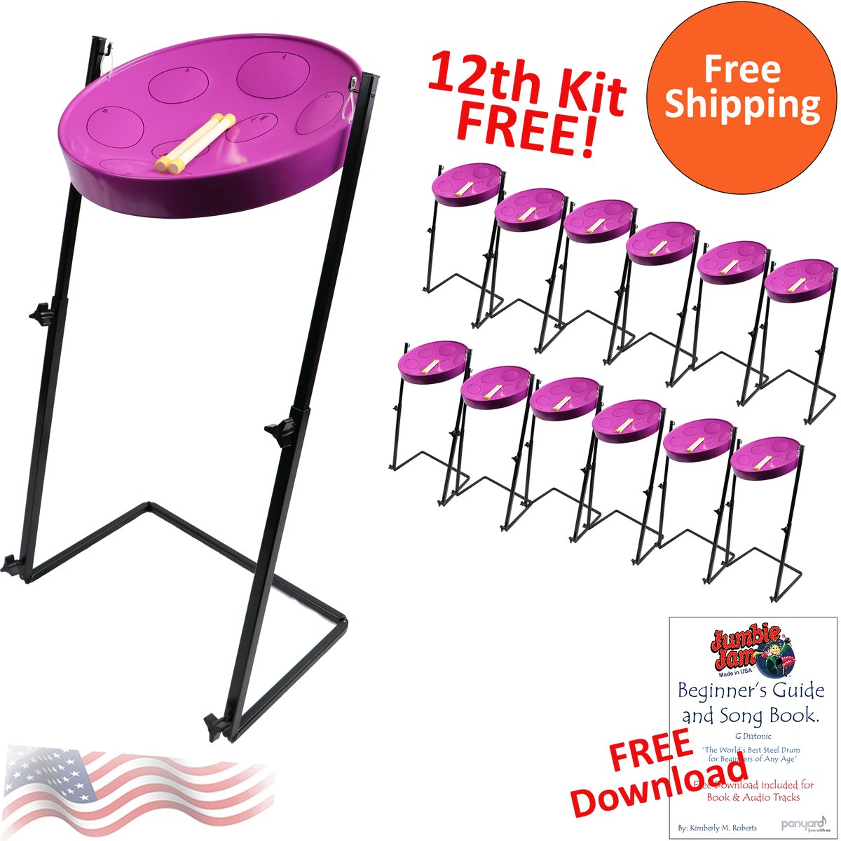 Panyard Jumbie Jam Steel Drum Kit 12-Pack w/ Z-Floor Stand