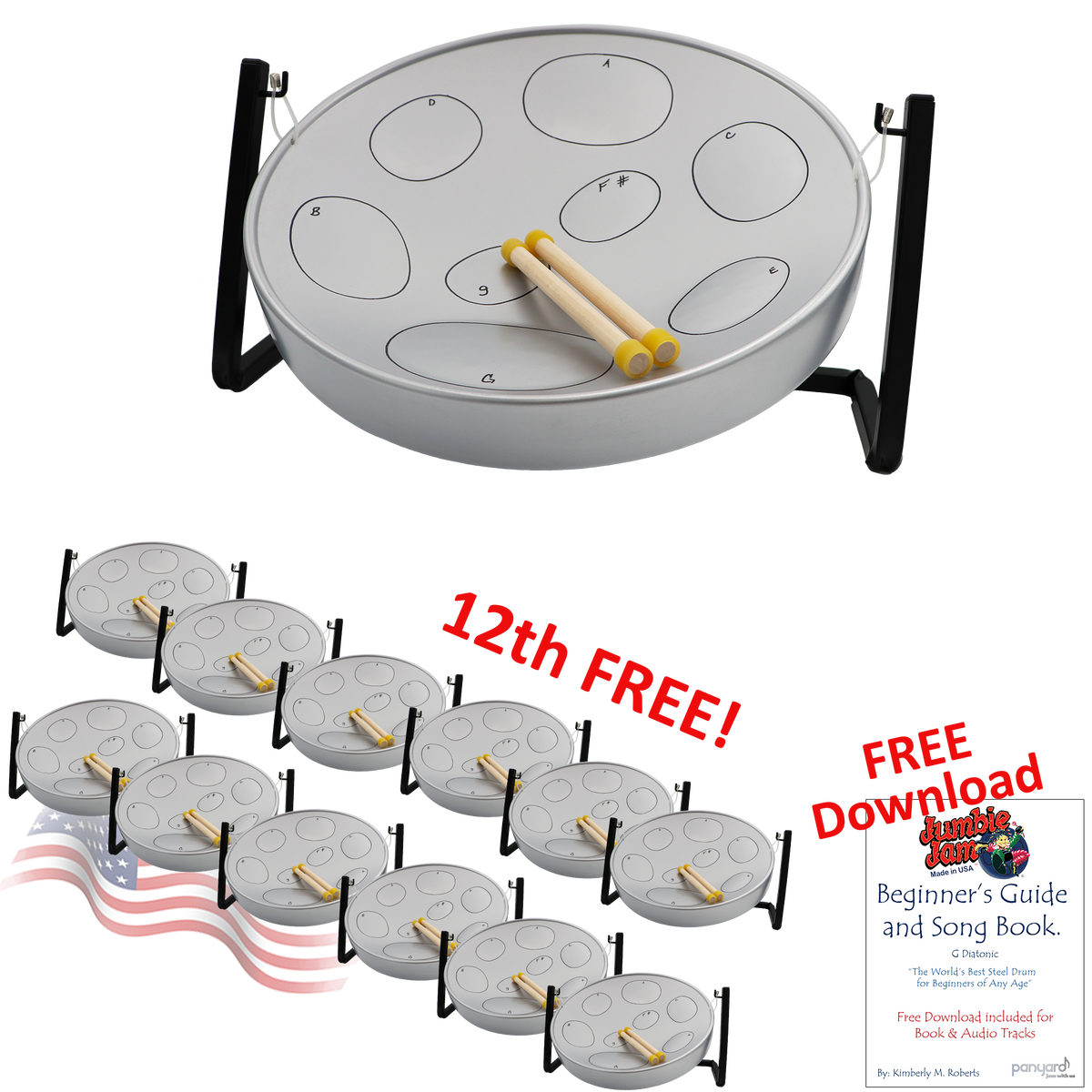 Panyard Jumbie Jam Steel Drum Kit 12-Pack w/ Table Top Stand