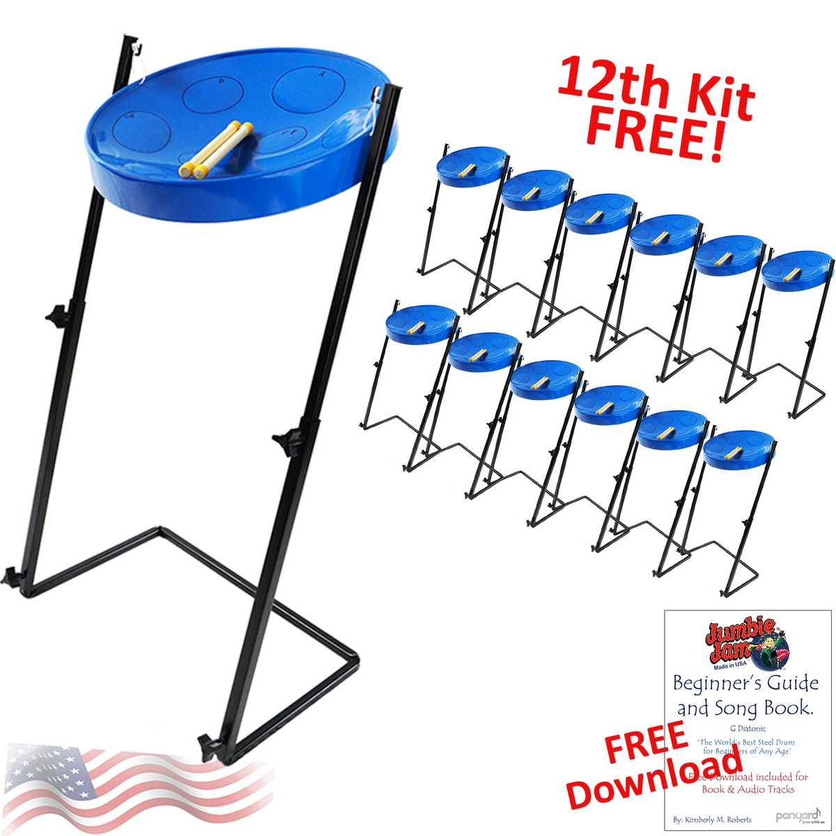 Panyard Jumbie Jam Steel Drum Kit 12-Pack w/ Z-Floor Stand