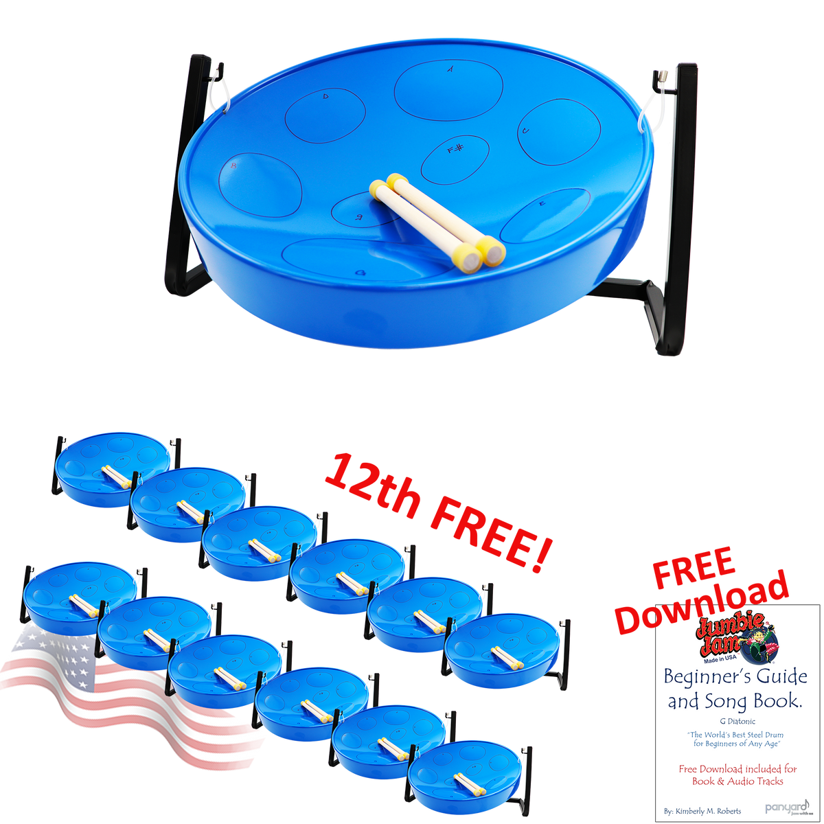Panyard Jumbie Jam Steel Drum Kit 12-Pack w/ Table Top Stand